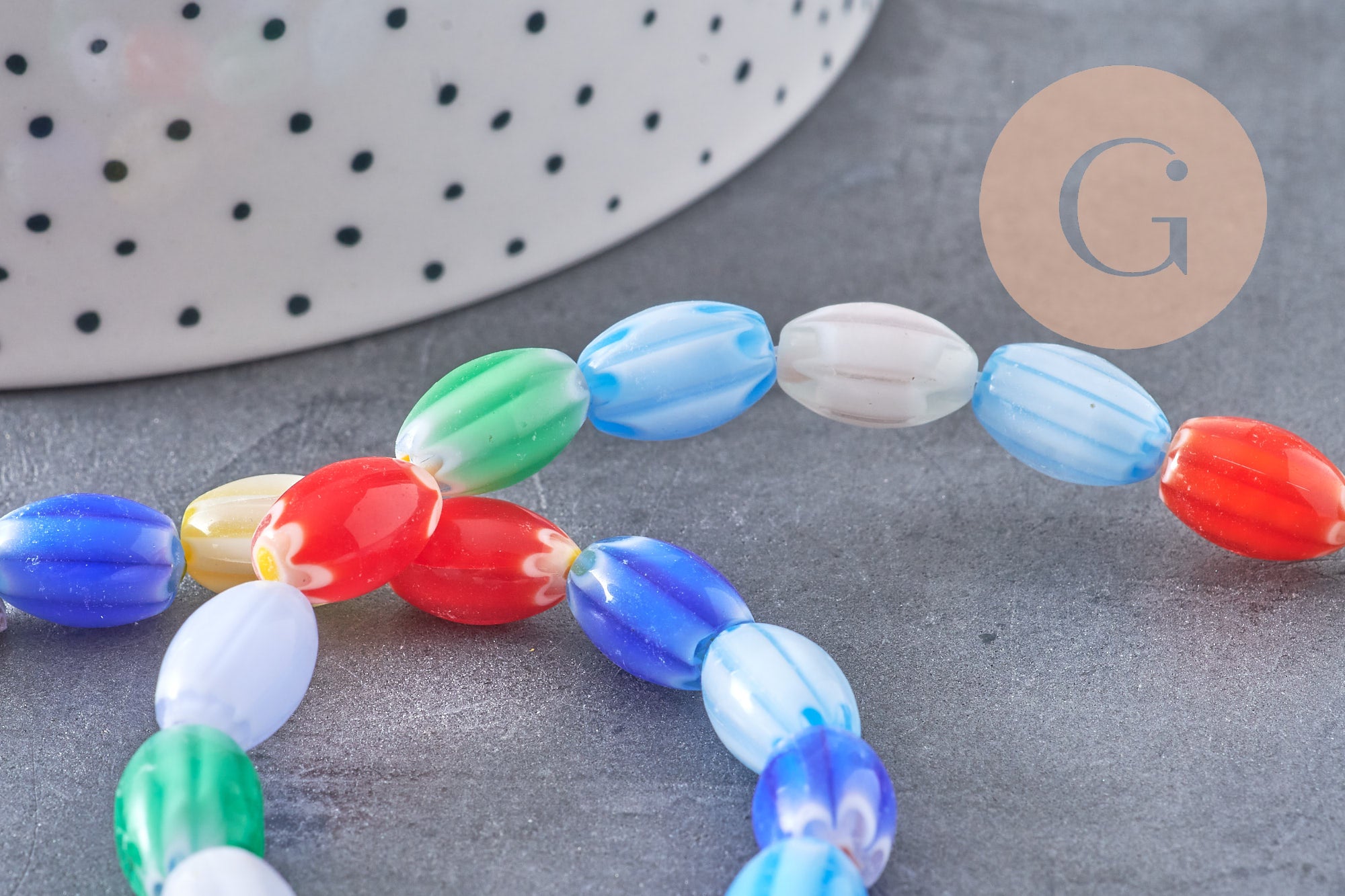 Gingerlily Perles ovales millefiori verre 12mm fil 38cm multicolore