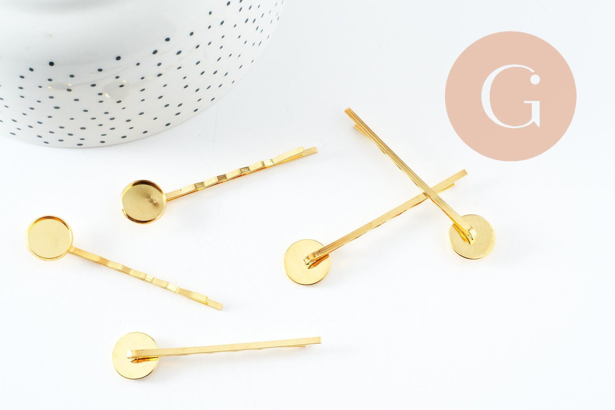 Gingerlily Supports barrette dorée cabochon 12mm 55mm x5