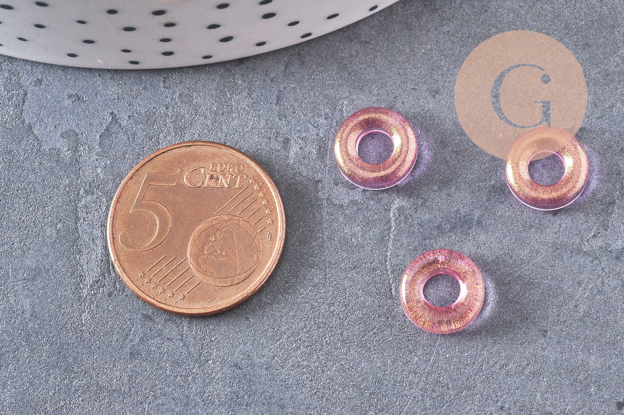 Gingerlily Pendentifs DIY G3508 donut verre rose-jaune 10mm x10