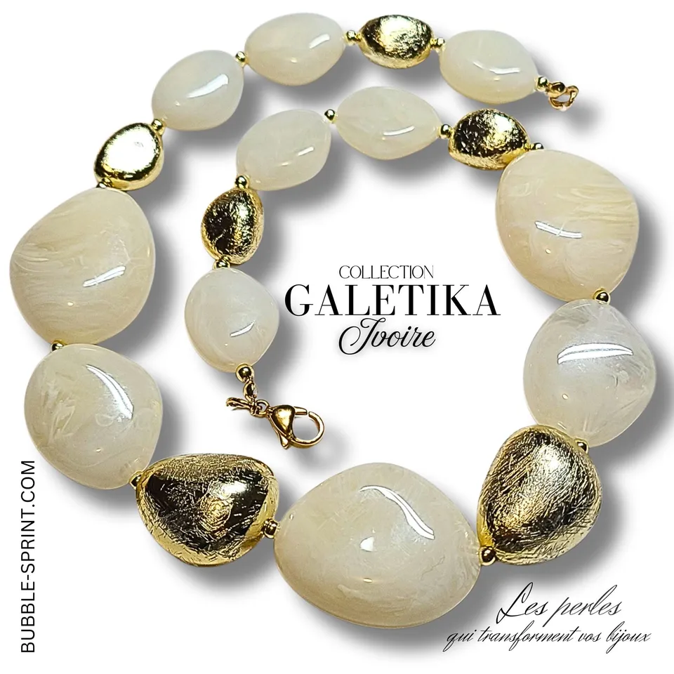 ARTSHOP Galetika kit collier ivoire 50cm galets acrylique