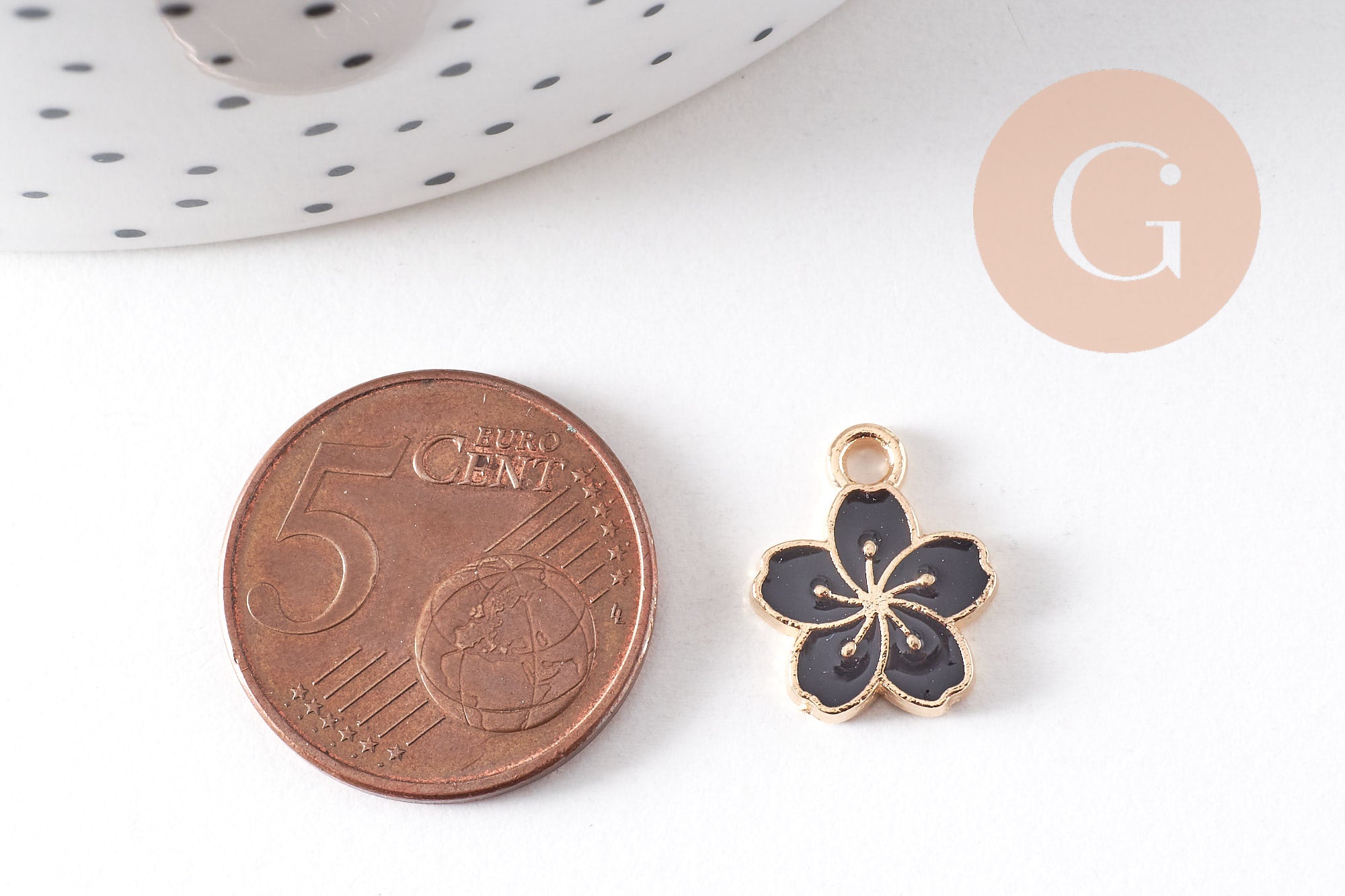 Gingerlily Pendentif fleur G6109 zamac doré émail noir lot 5