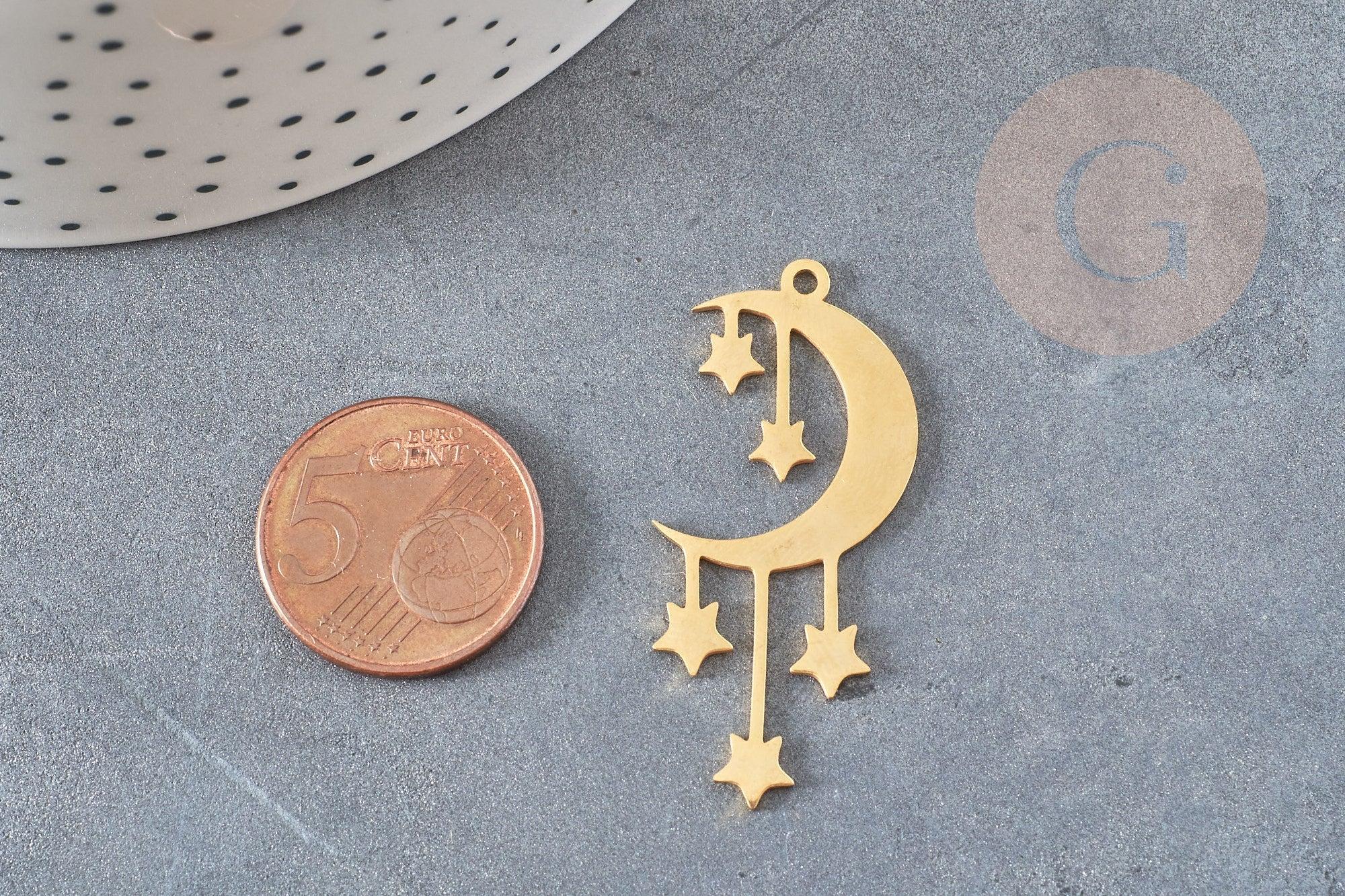 Gingerlily Pendentifs lune étoiles pendentif acier doré 41mm