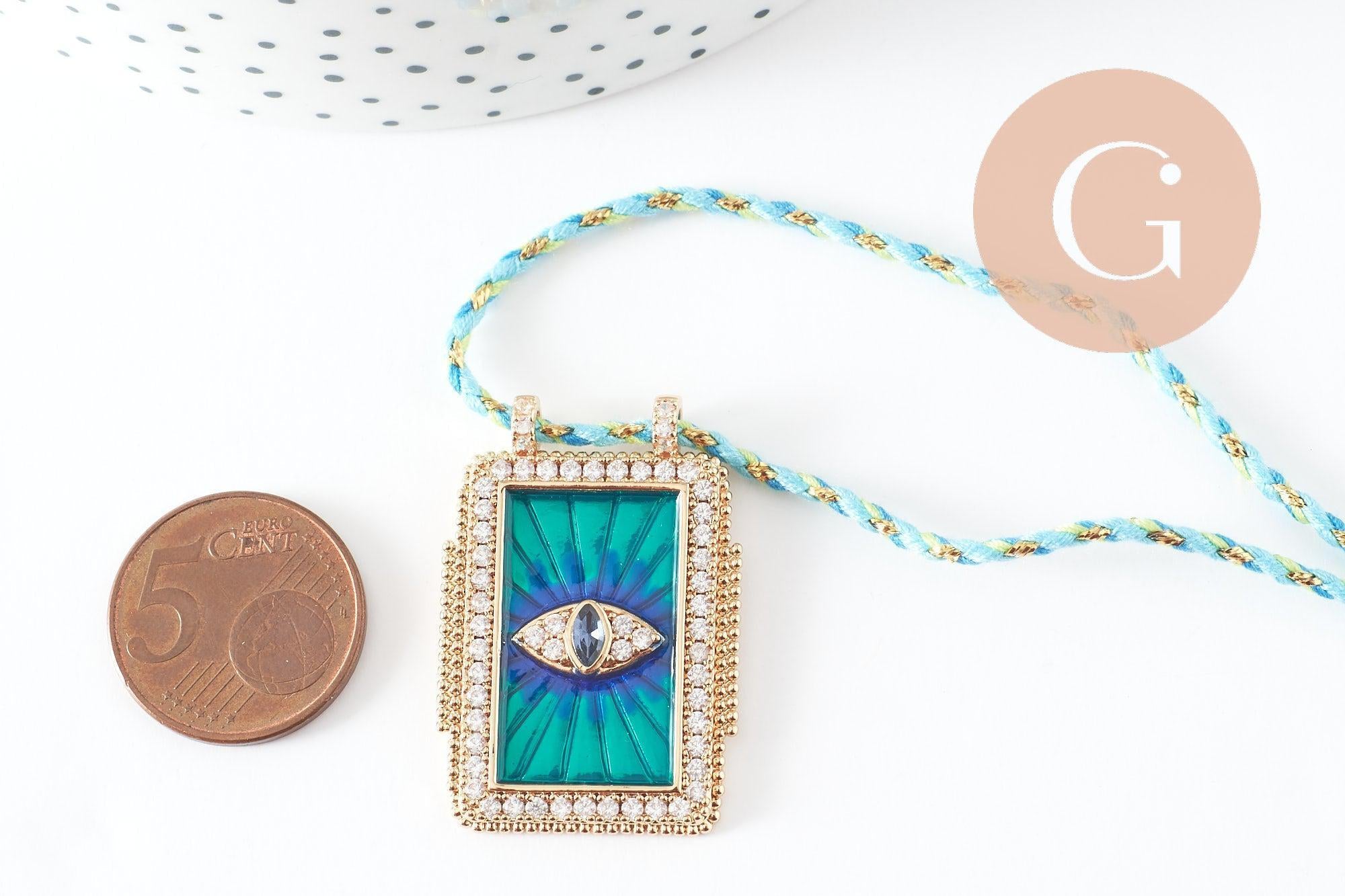 Gingerlily Collier médaille G9570 oeil bleu zircon doré 45cm