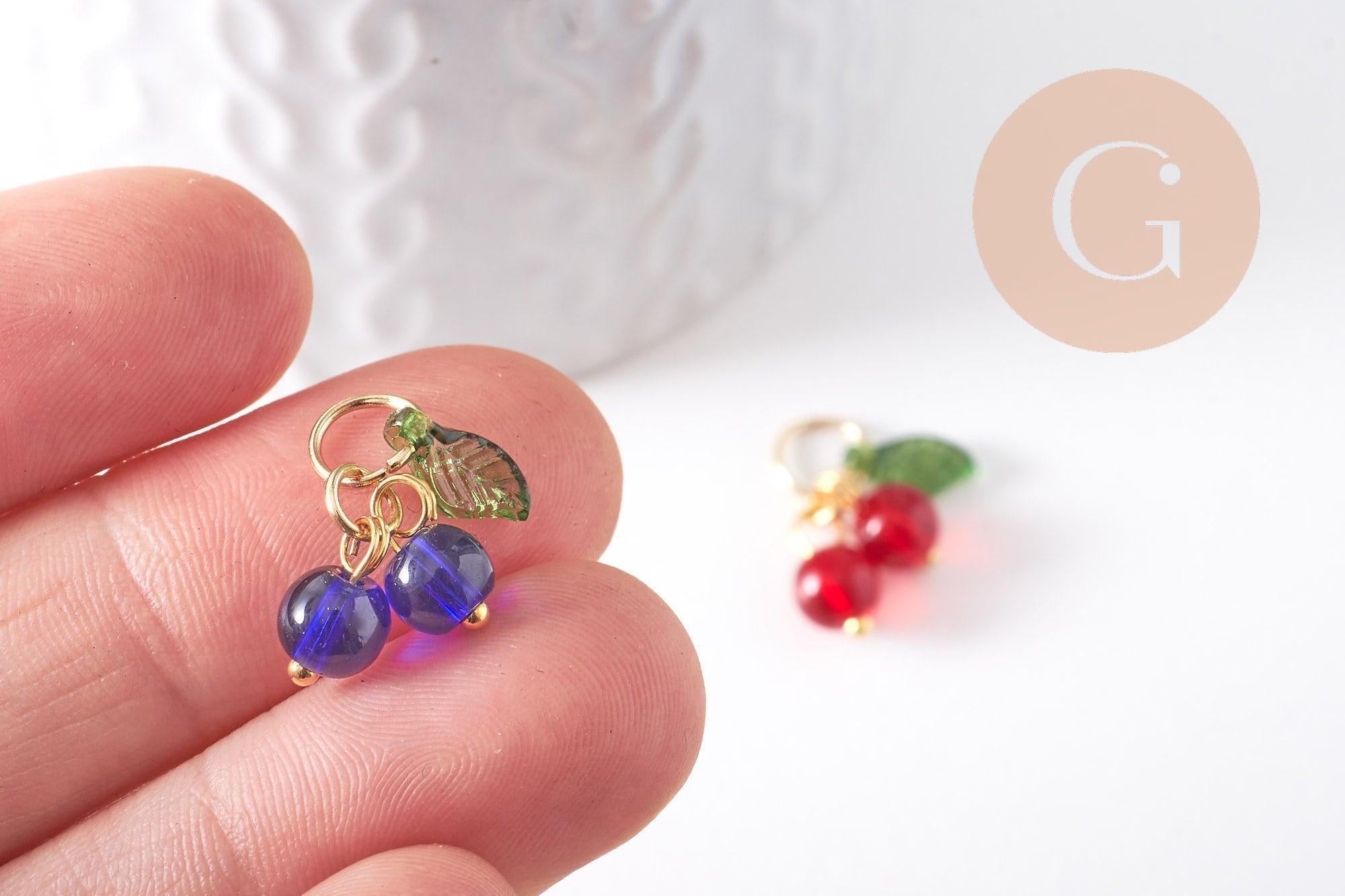 Gingerlily Breloque cerise verre bleu rouge doré 16,5mm x4