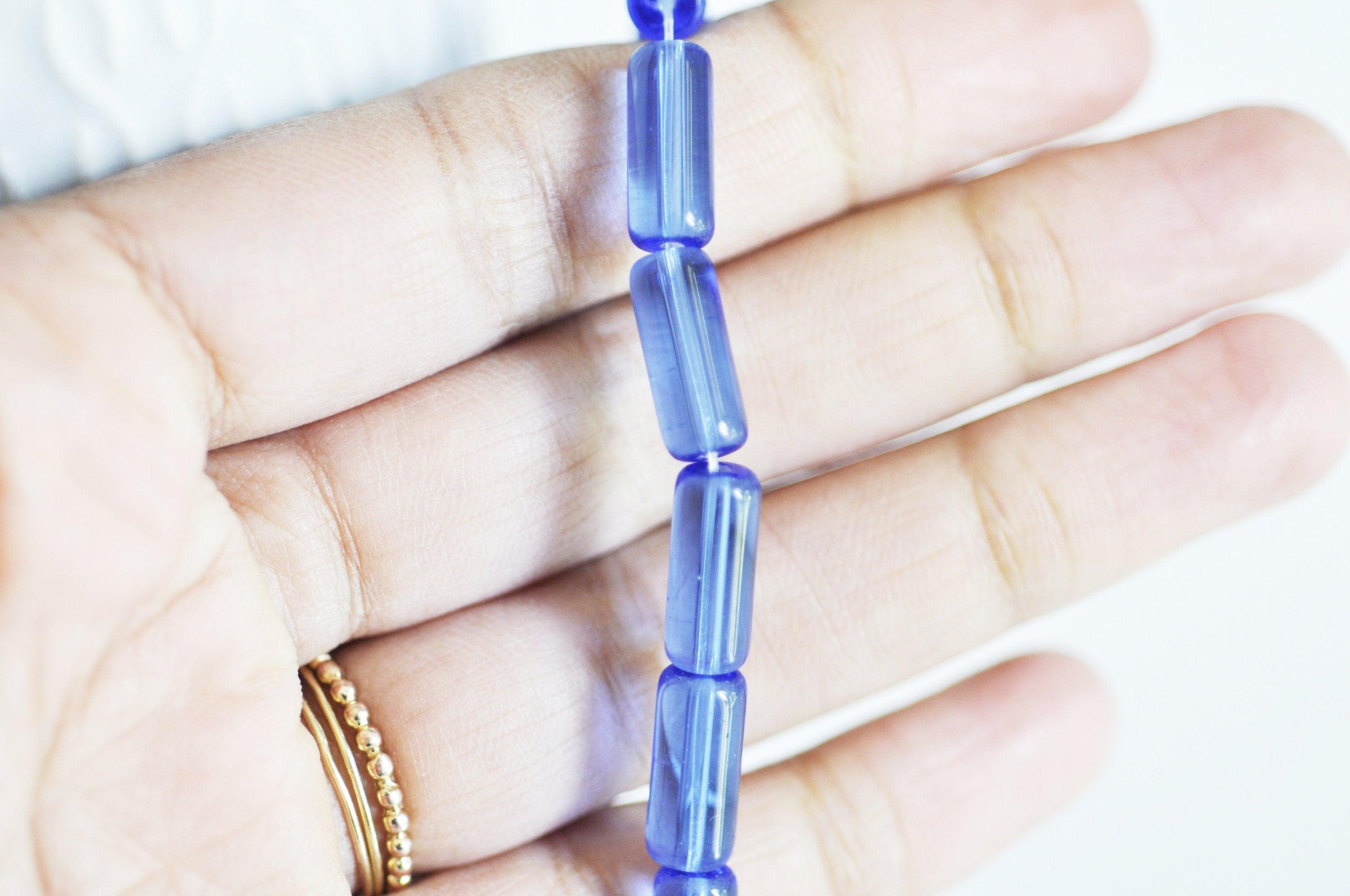 Gingerlily Perles tube G3198 verre bleu roi 15 mm fil de 12