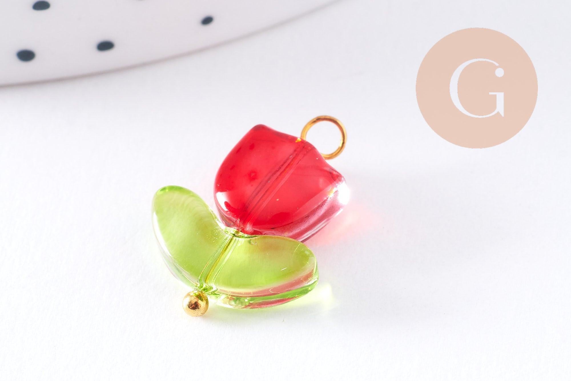 Gingerlily Pendentifs tulipe G10626 breloque verre rouge x5 20mm