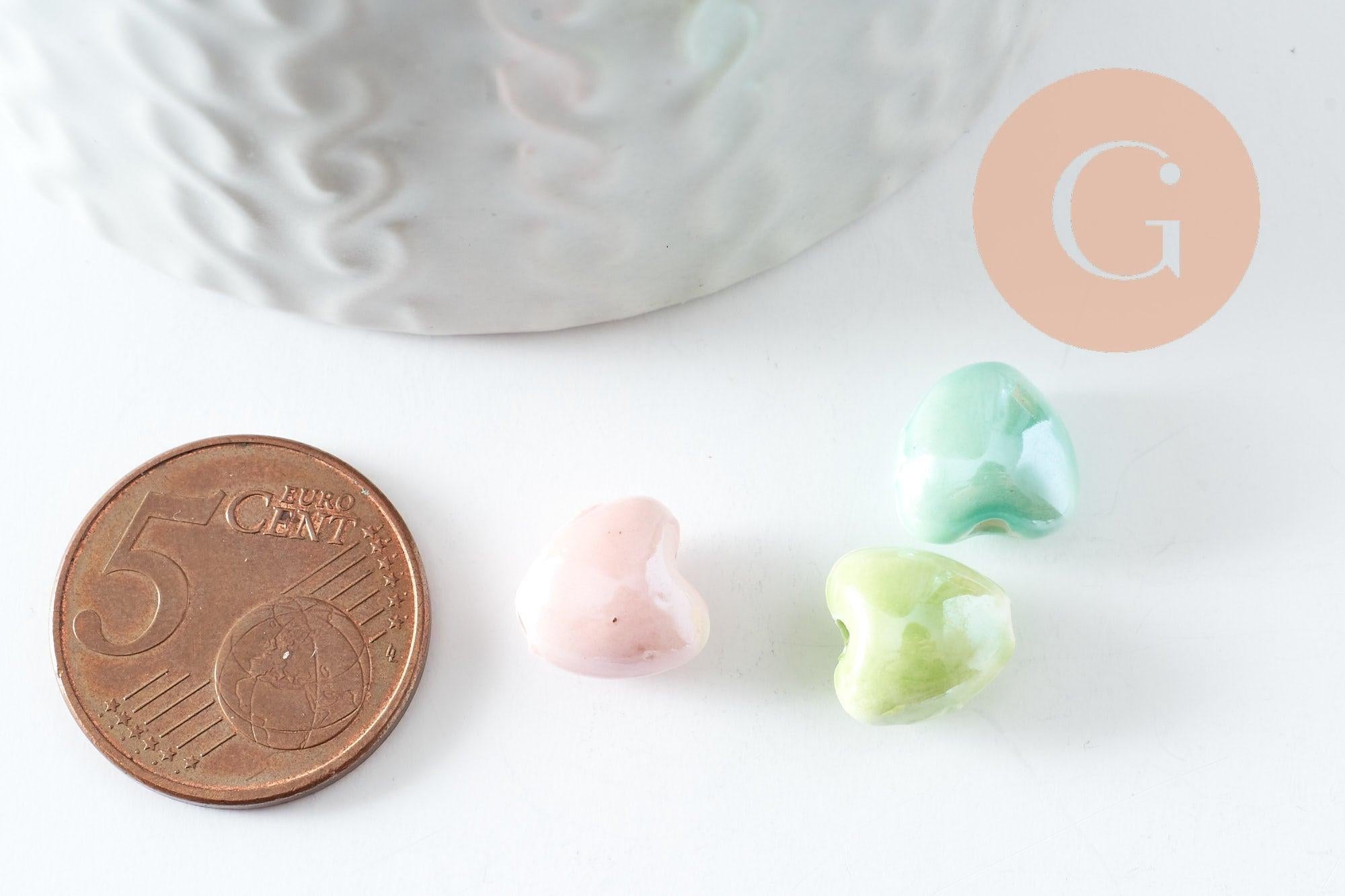 Gingerlily Perles coeur porcelaine irisé 12 mm, lot de 5