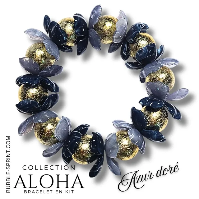 ARTSHOP ALOHA kit bracelet azur doré - fleurs orchidée 20mm