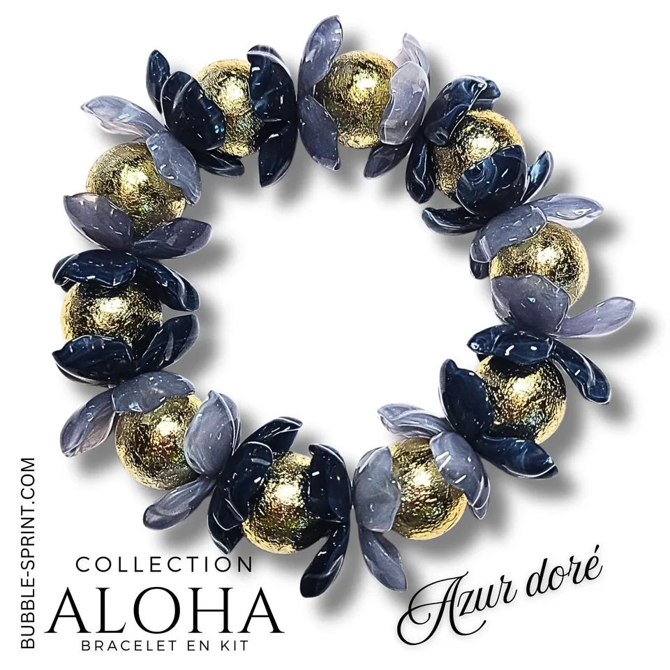 ARTSHOP ALOHA kit bracelet azur doré - fleurs orchidée 20mm