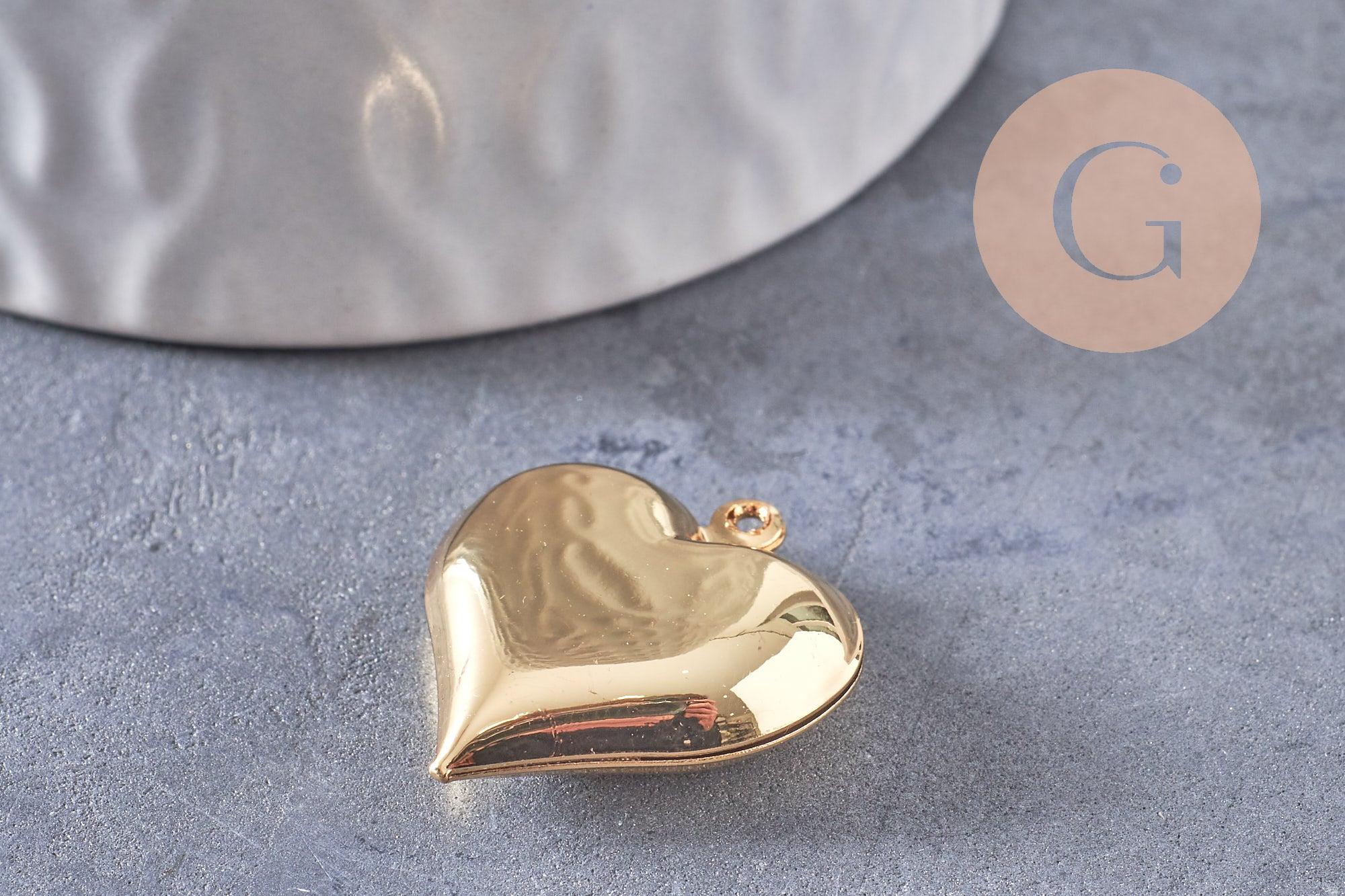 Gingerlily Pendentif cœur bombé doré 24mm G10307 x2