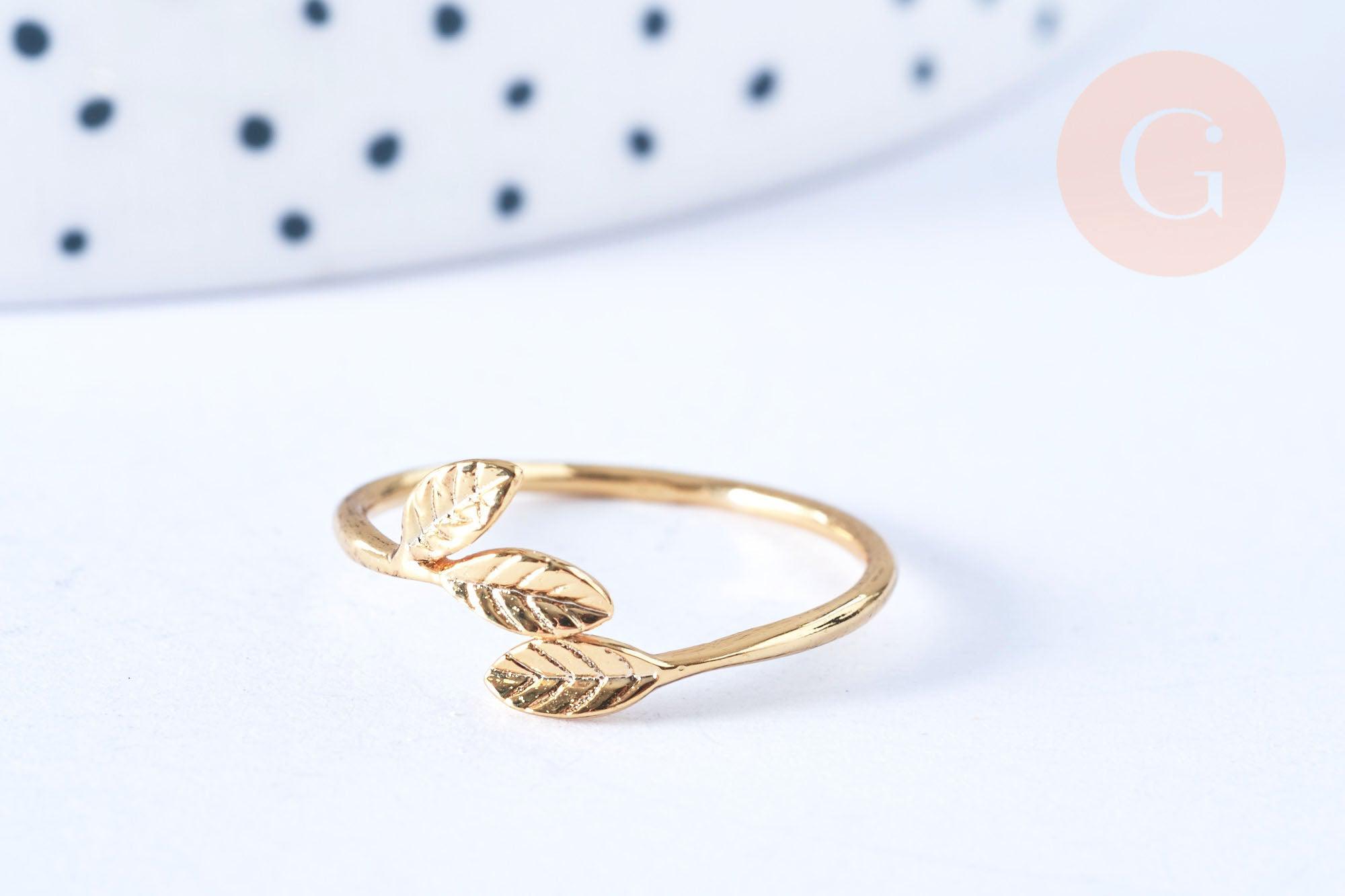 Gingerlily bague réglable feuilles laiton doré 19mm