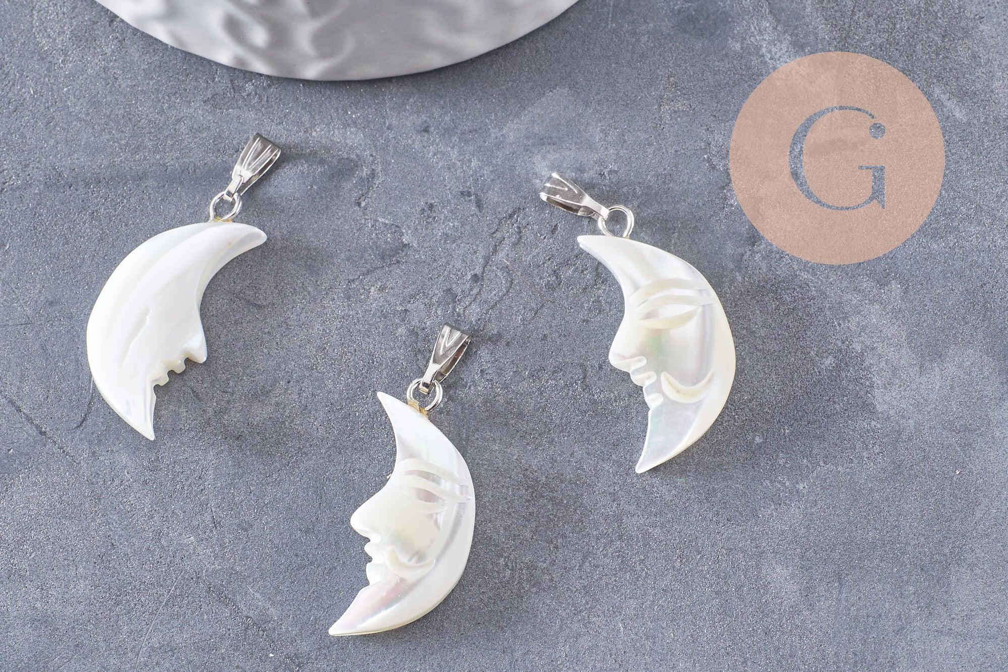 Gingerlily G9917 pendentif lune nacre blanche 22-28mm x1