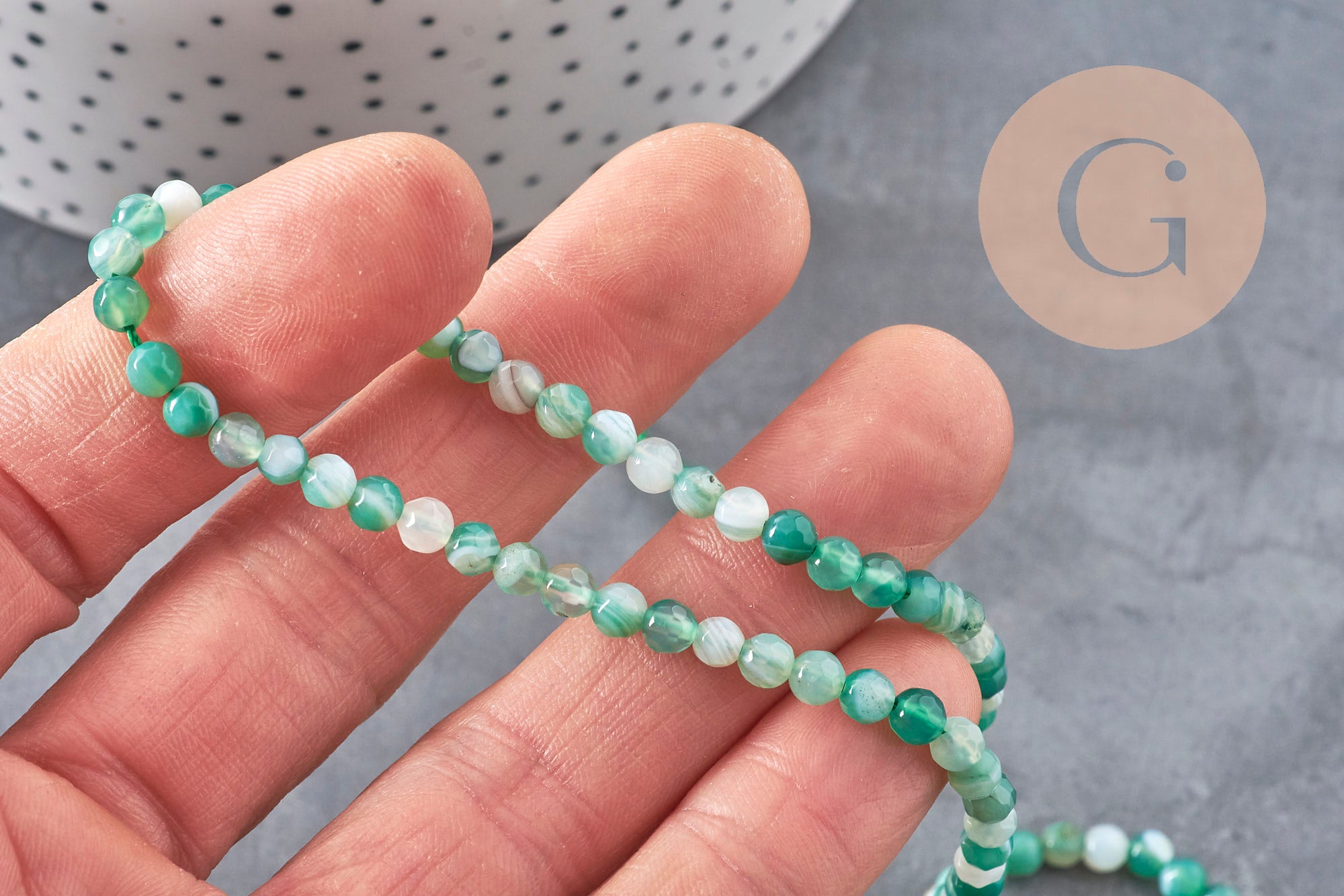 Gingerlily Perles agate rayée verte facettées 4mm fil 38cm