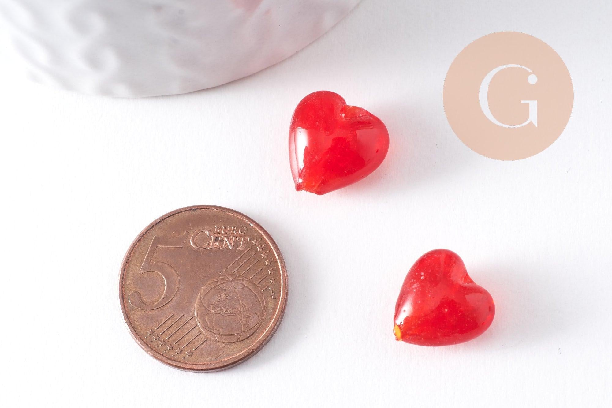 Gingerlily Perles pour bijoux DIY cœur verre rouge 12mm x10 G10389