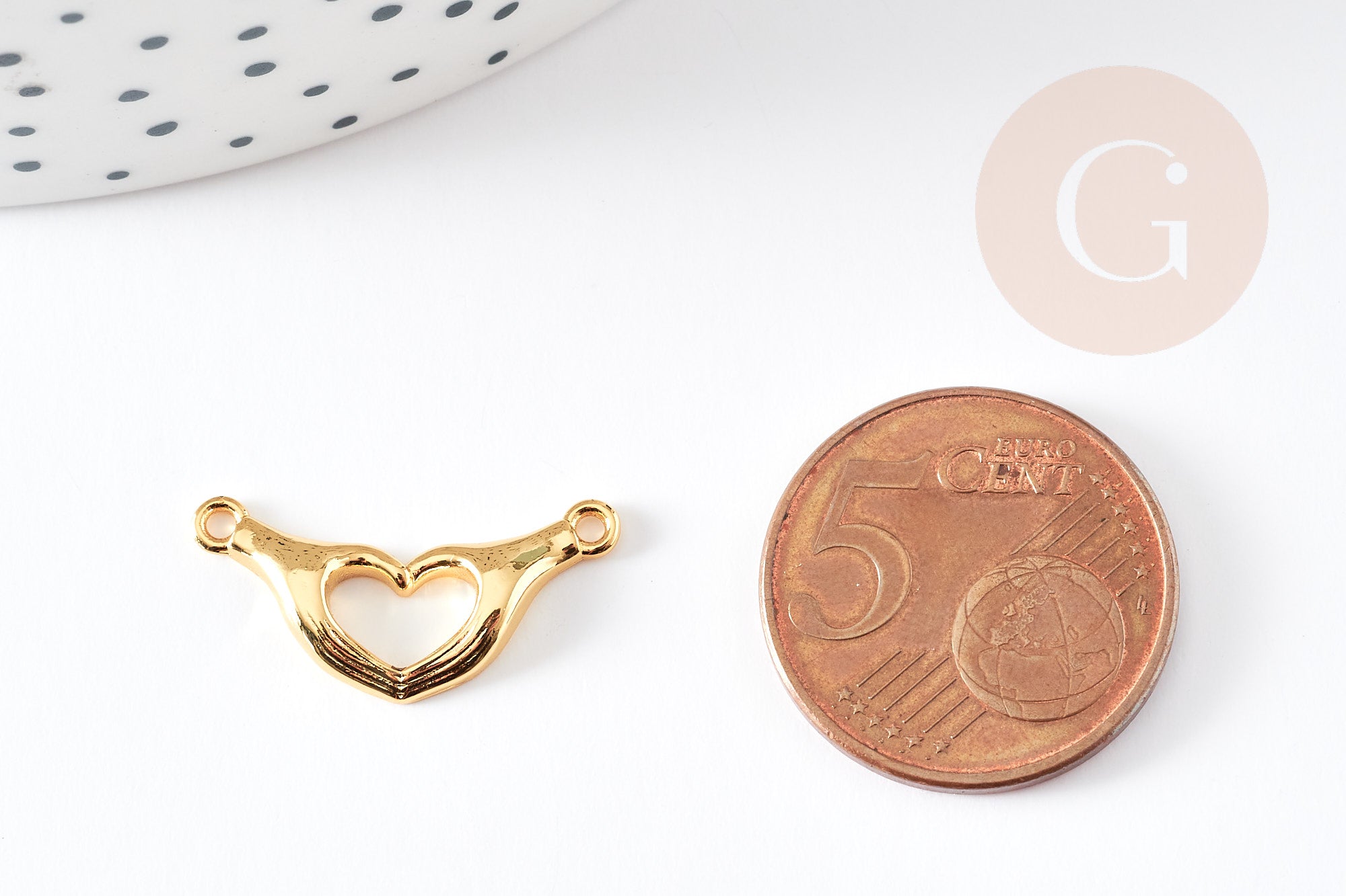 Gingerlily Pendentif main coeur G3833 laiton doré 18K 10,5mm x1