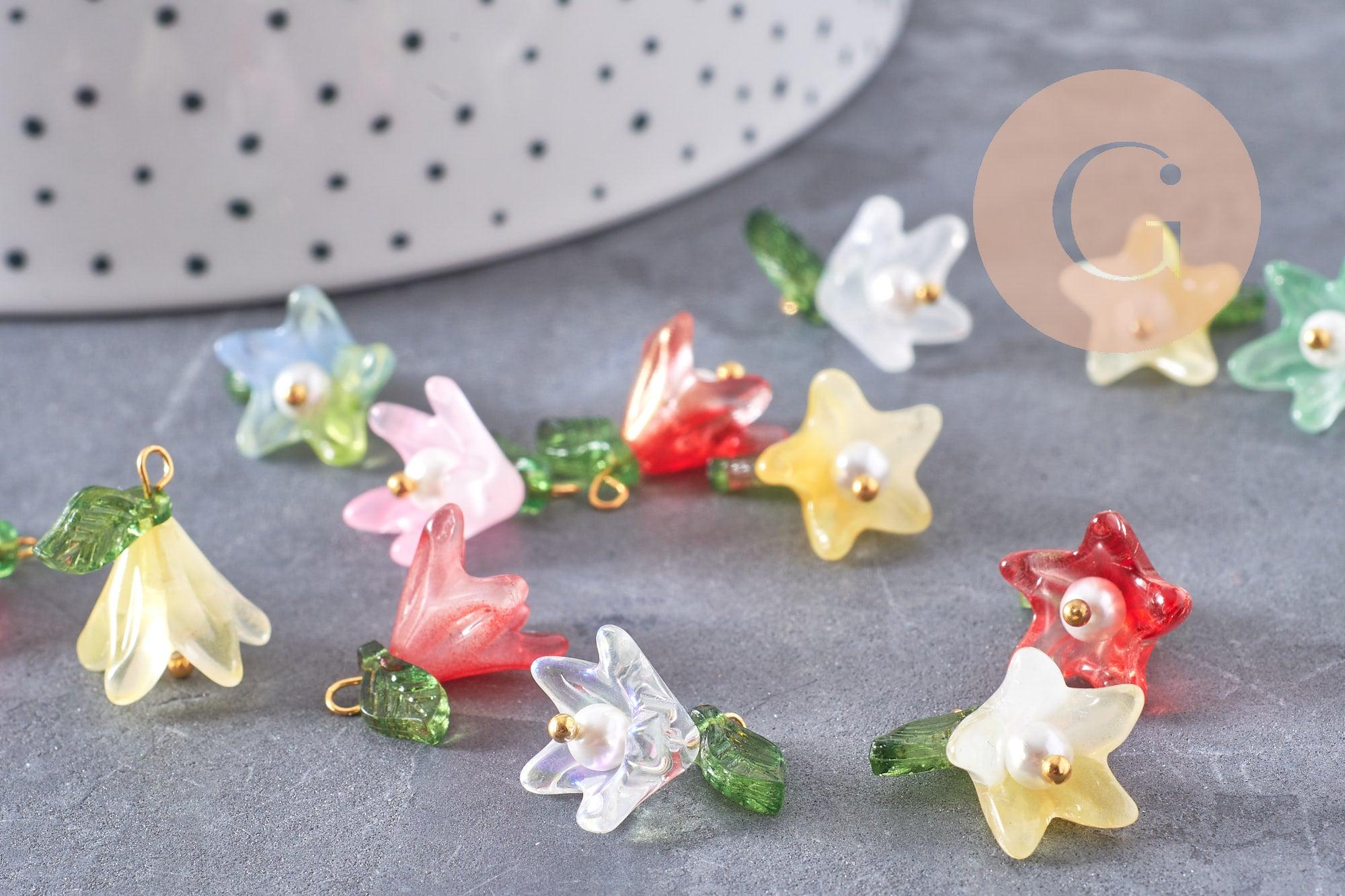 Gingerlily Pendentifs G10326 breloque fleur verre doré 15mm x5