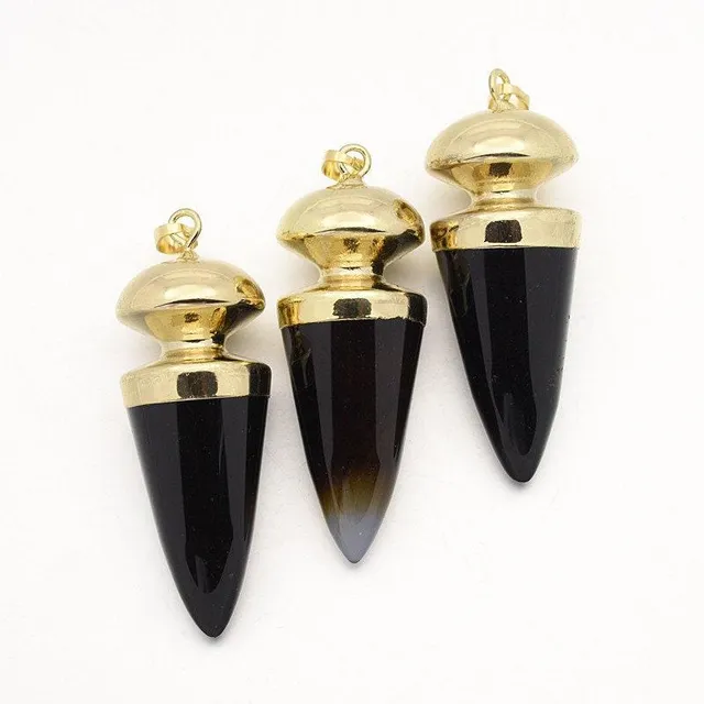 Gingerlily Pendentifs pointe agate noire 56mm support doré