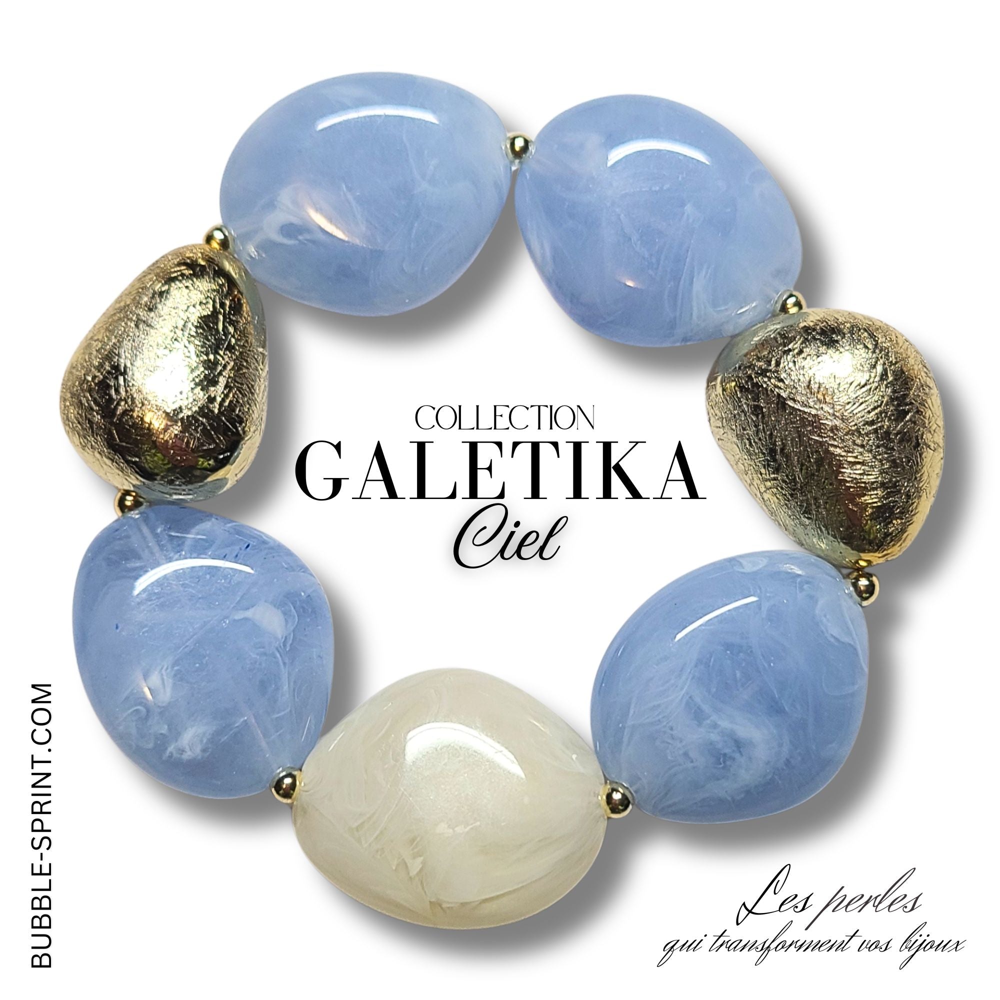 ARTSHOP Galets TIKA 30MM perle bleu ciel marbré x10