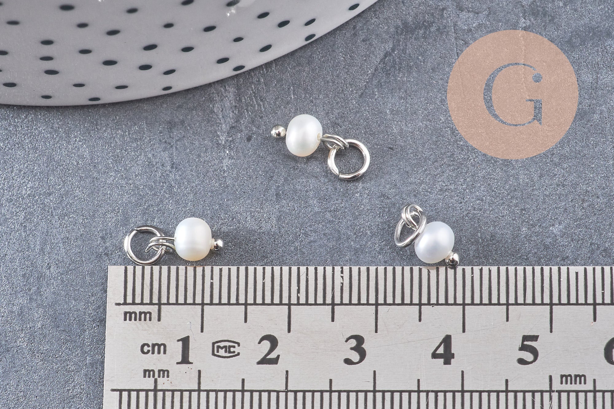 Gingerlily Breloque perle eau douce blanche acier platine 8,5 mm