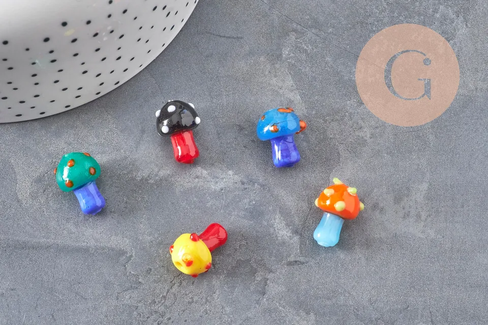 Gingerlily Pendentif champignon verre tchèque 15mm multicolore x5