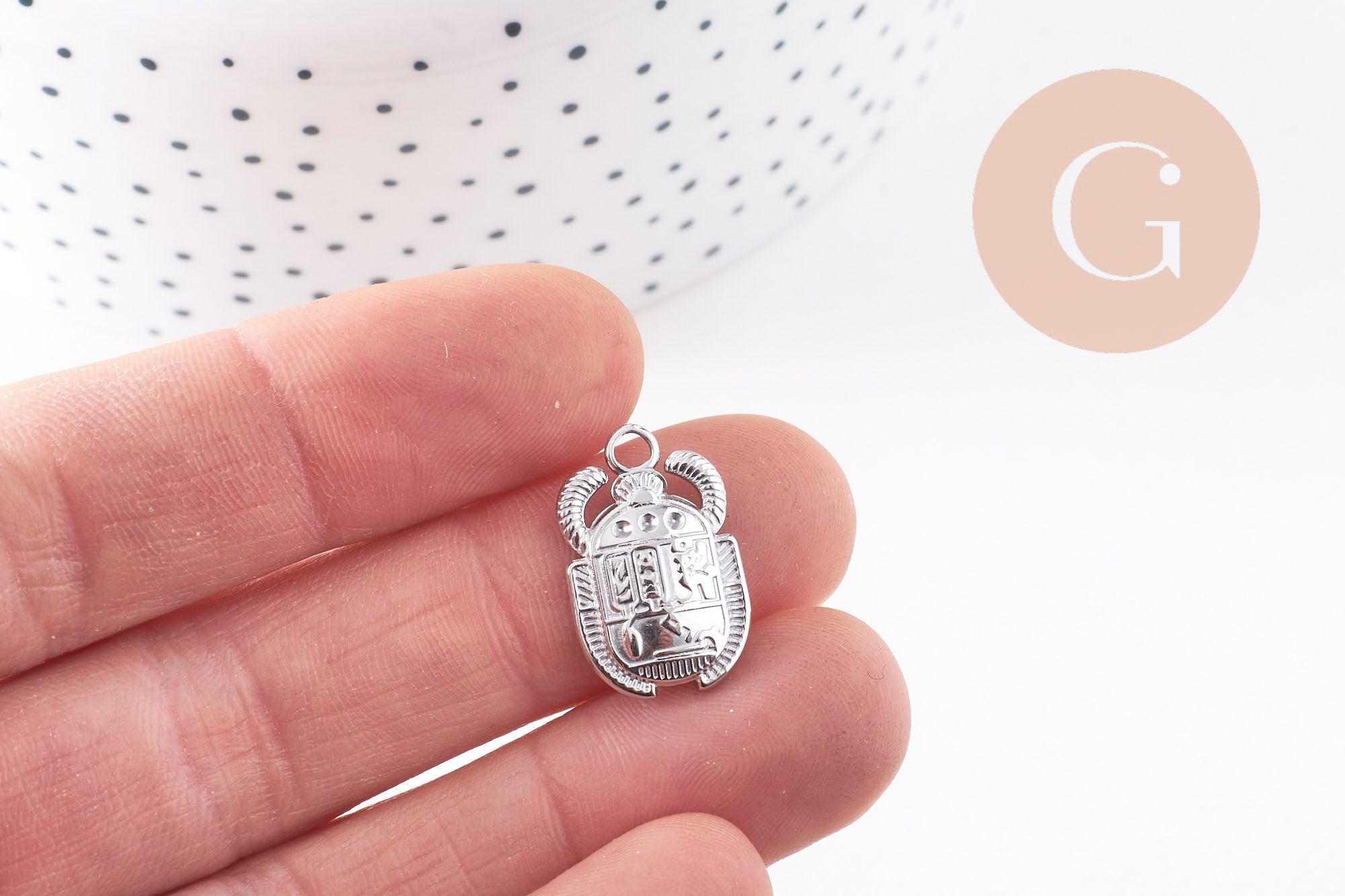Gingerlily Pendentif Scarabée Égyptien 20,5 mm Acier Platine x1