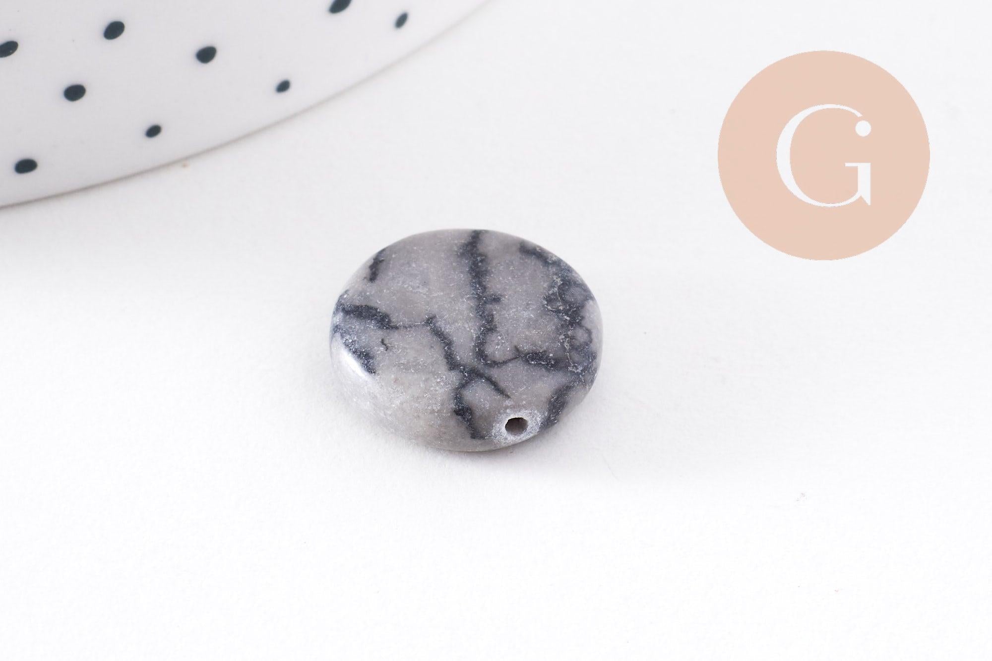 Gingerlily perles disque jaspe gris marbré x5 G10147