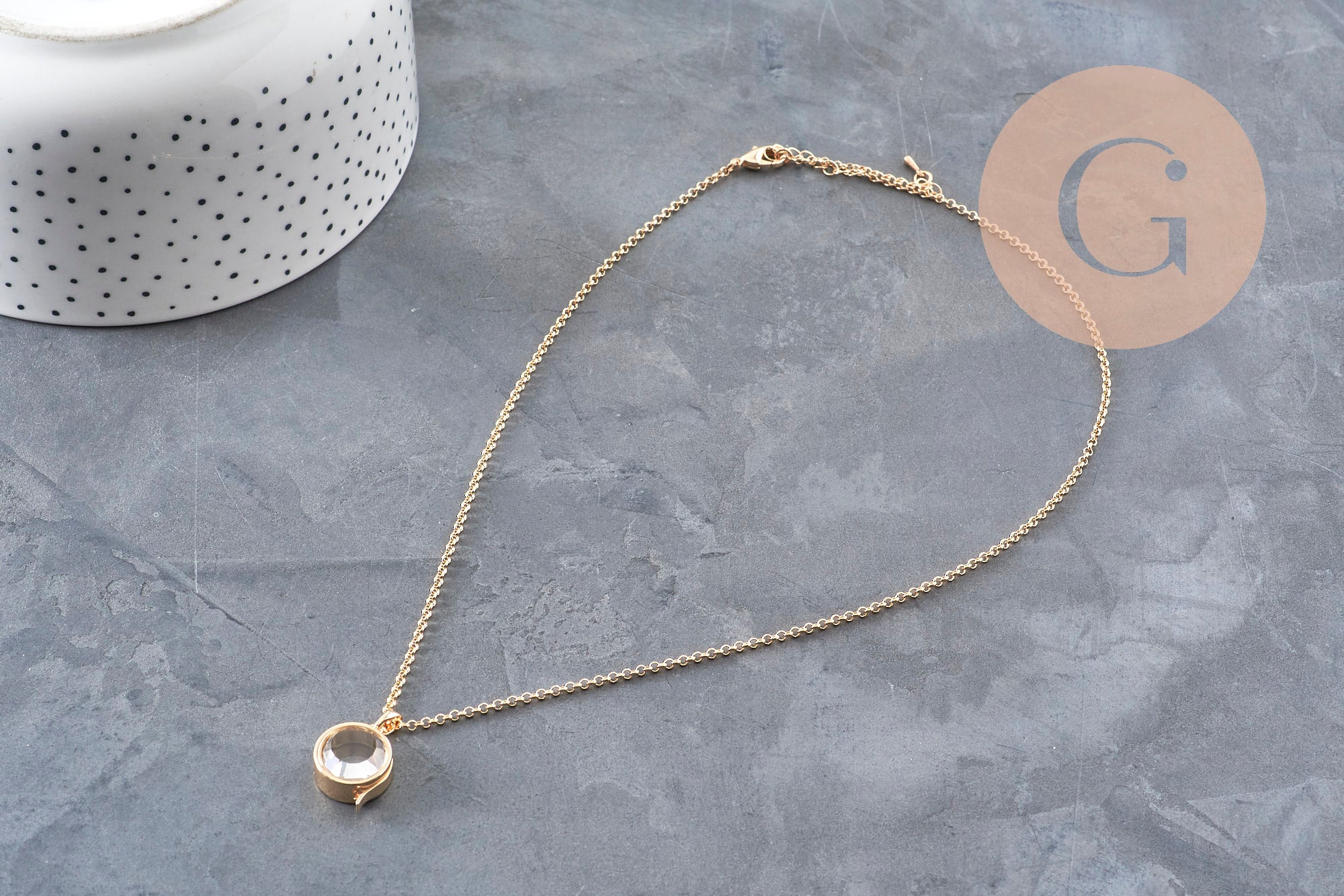 Gingerlily locket collier porte-photo laiton doré 18K rond