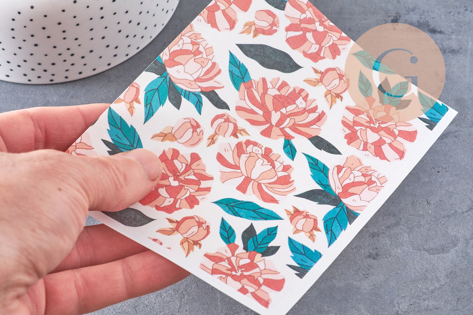 Gingerlily Perles G10763 feuille transfert pivoines 14x10cm