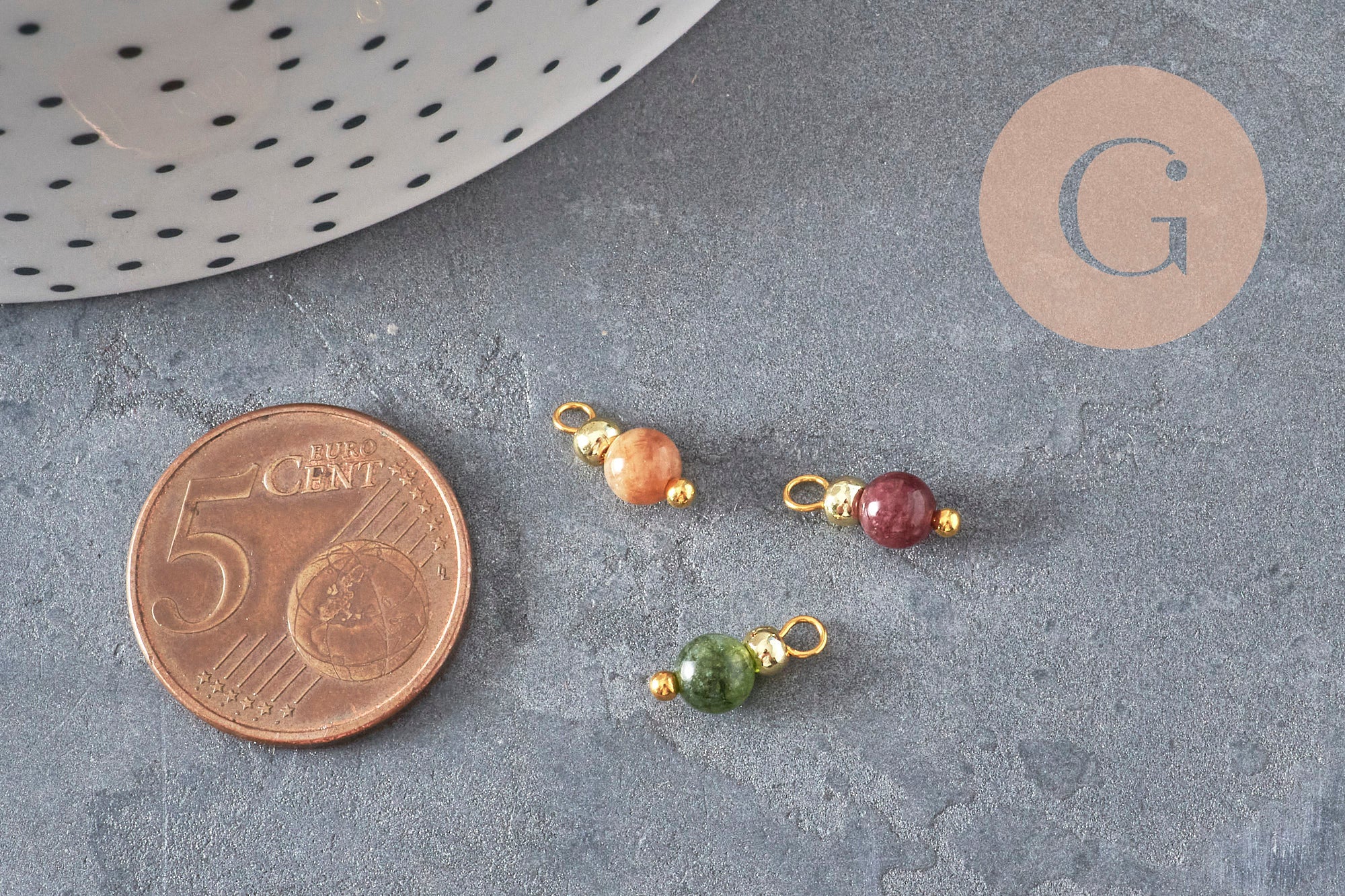 Gingerlily Breloque jade teinté doré ronde 11.5mm x1