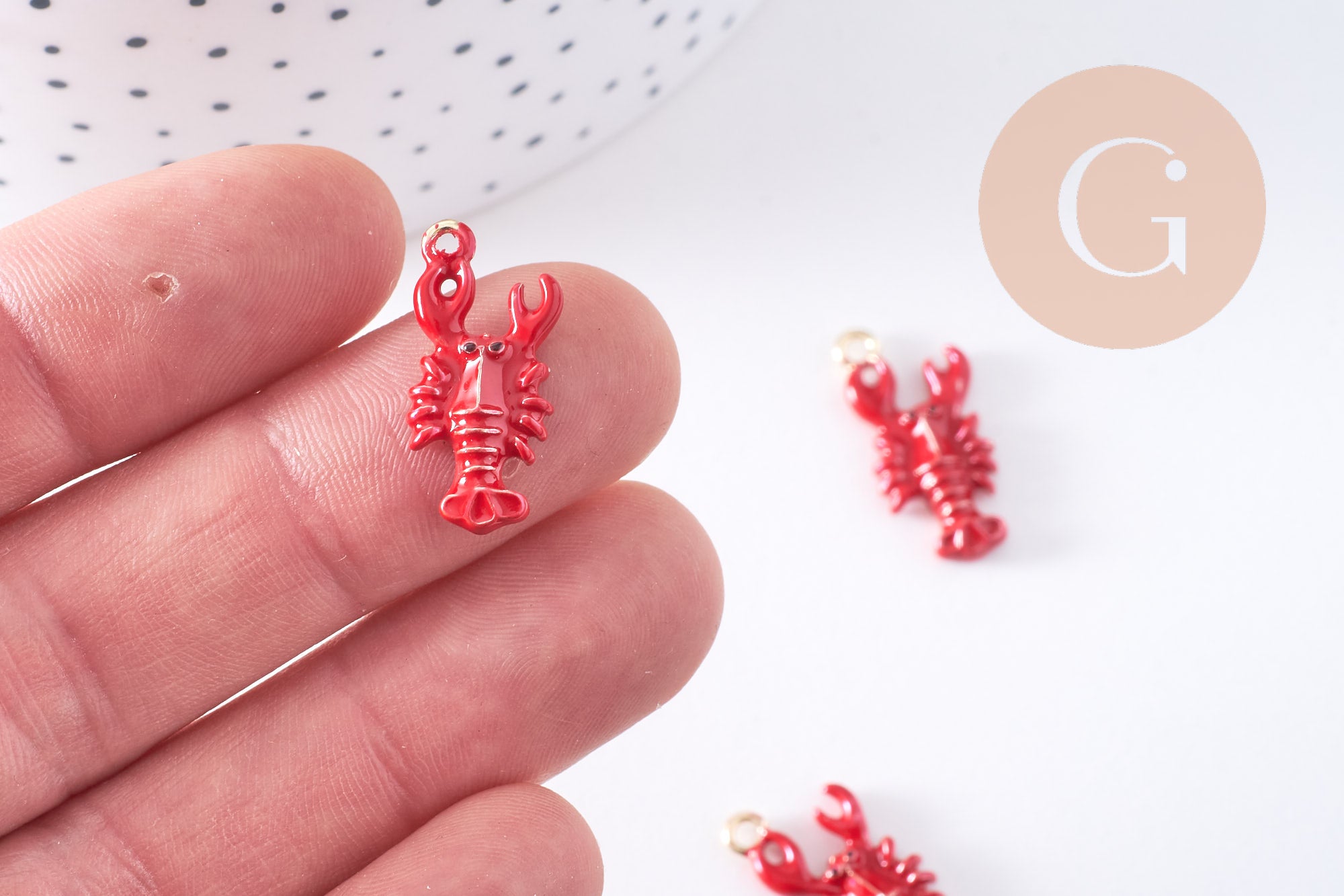 Gingerlily Perles G10619 pendentif homard rouge 21 mm