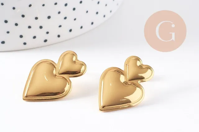 Gingerlily Boucles puce coeur doré 18K 31mm paire