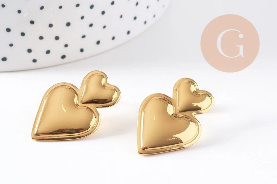 Gingerlily Boucles puce coeur doré 18K 31mm paire