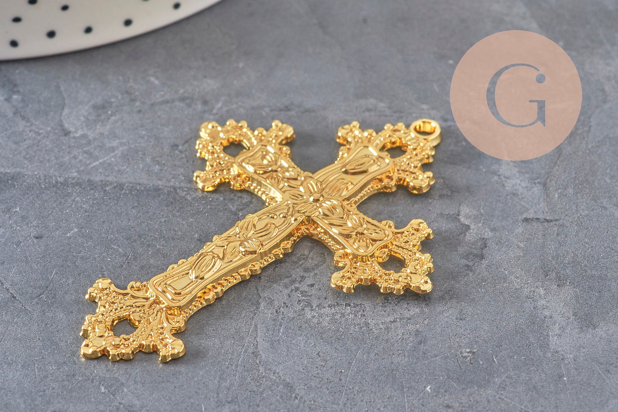Gingerlily Pendentif Croix Fleurie Zamac Doré 74 mm x1