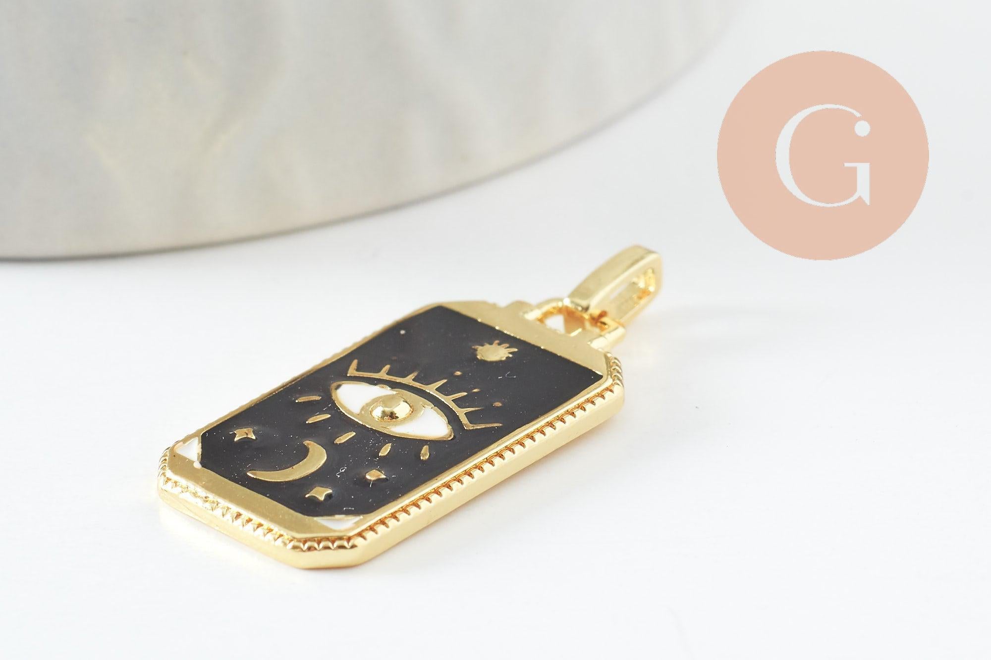Gingerlily rectangle G10048 pendentif laiton doré noir x1