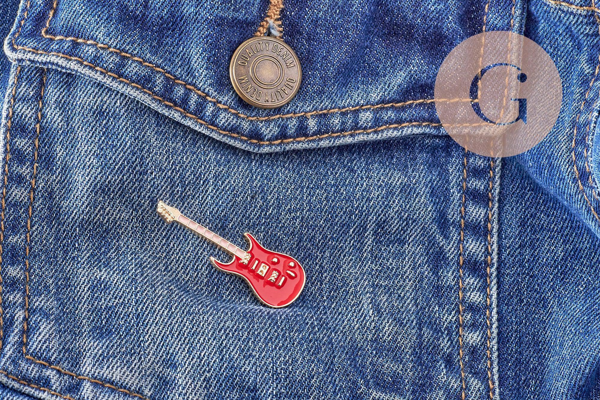 Gingerlily Broches et pin's G10168 broche guitare émail rouge 42mm