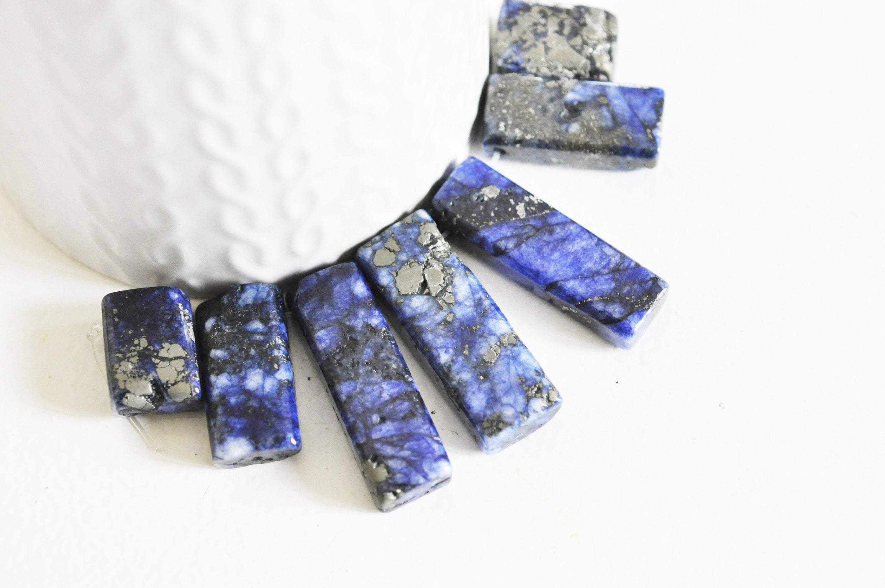 Gingerlily perle lapis lazuli rectangle pierre naturelle lot 7 bleu