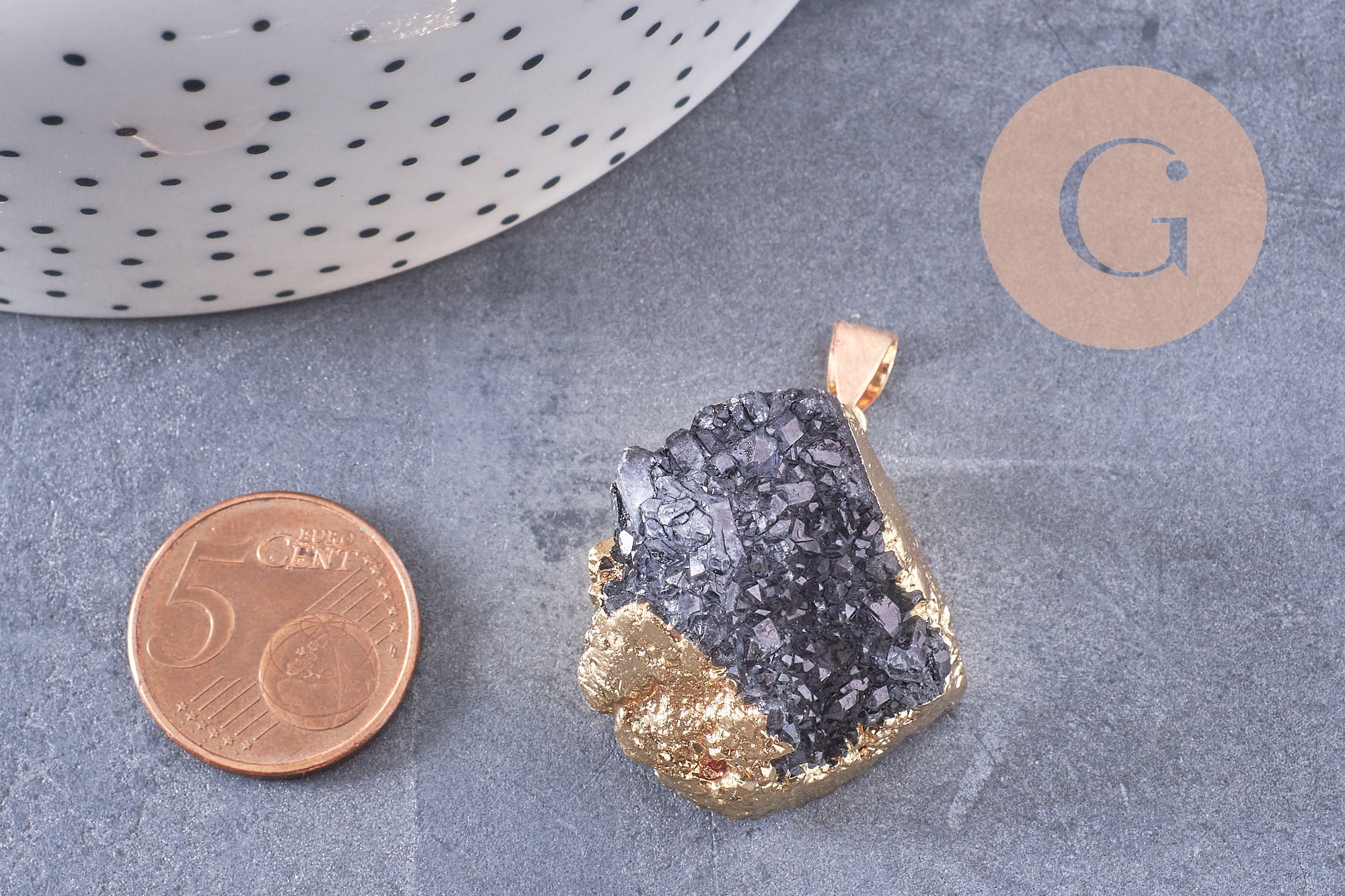 Gingerlily Pendentifs G2567 pendentif agate noire druzy 30mm