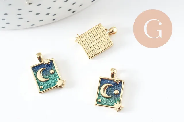 Gingerlily Pendentif lune étoile bleu doré 17 mm x1