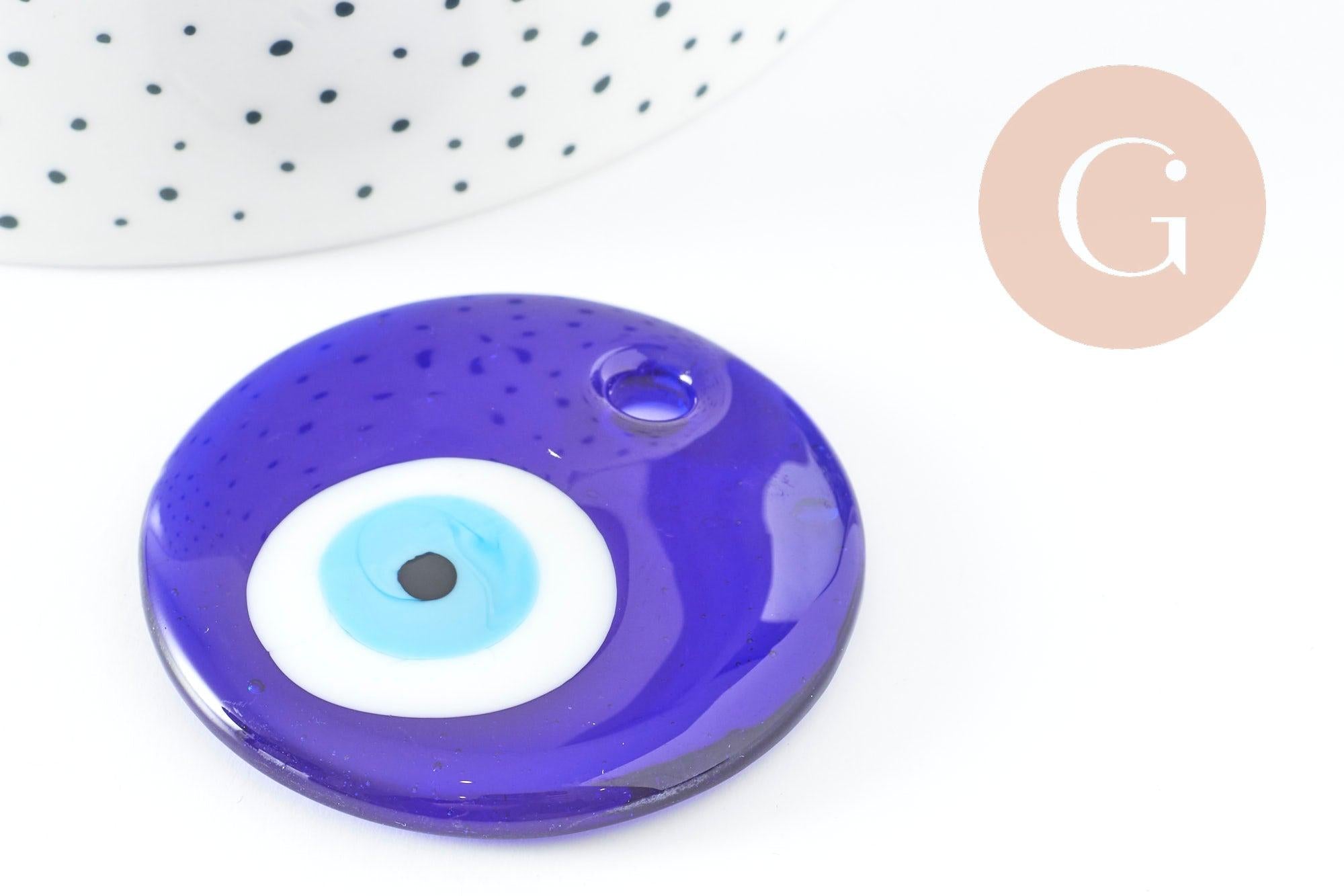 Gingerlily G9445 pendentif rond mauvais œil verre bleu roi 50mm x1