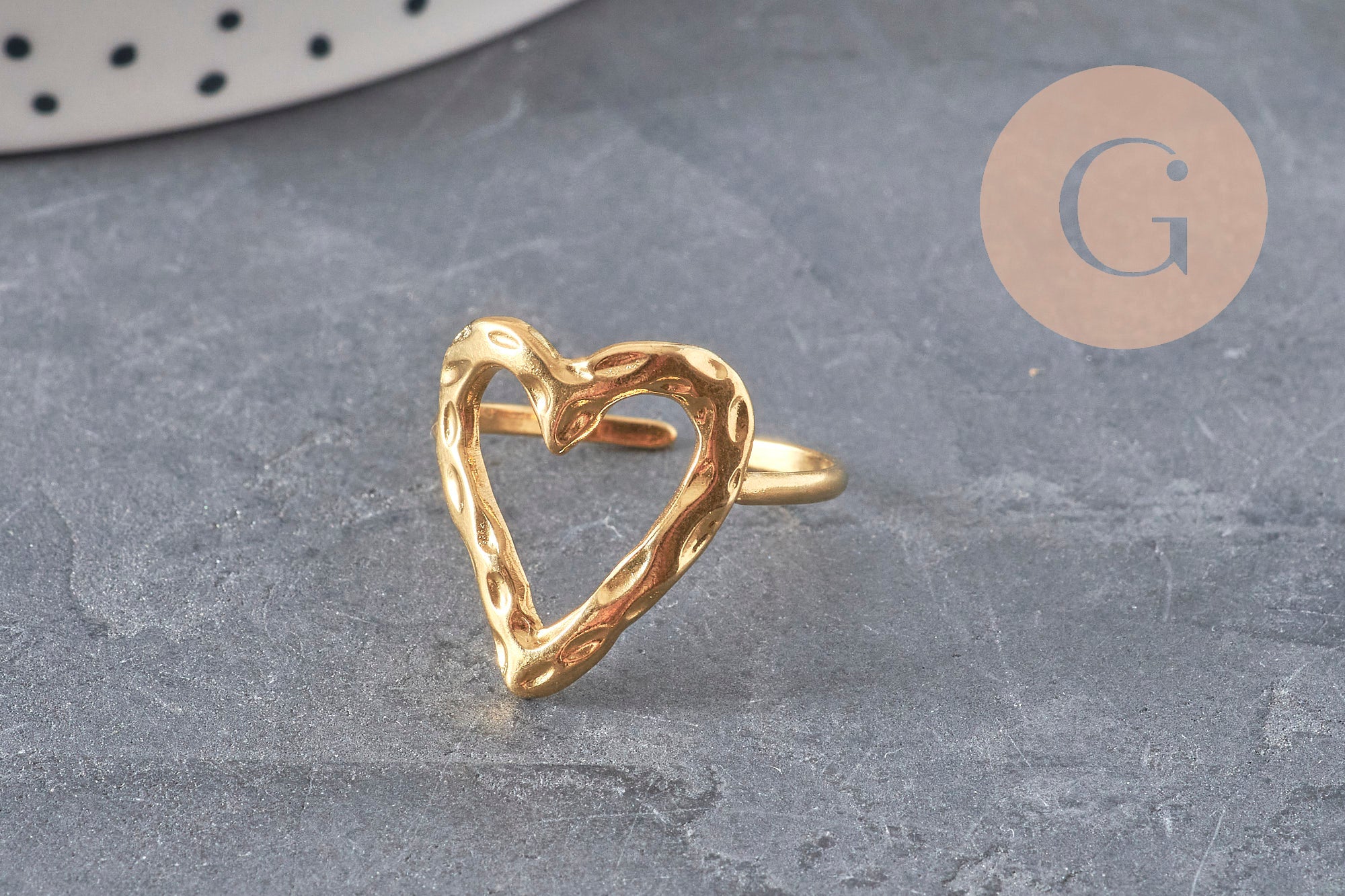 Gingerlily Bague coeur G11294 doré taille 57 support résine
