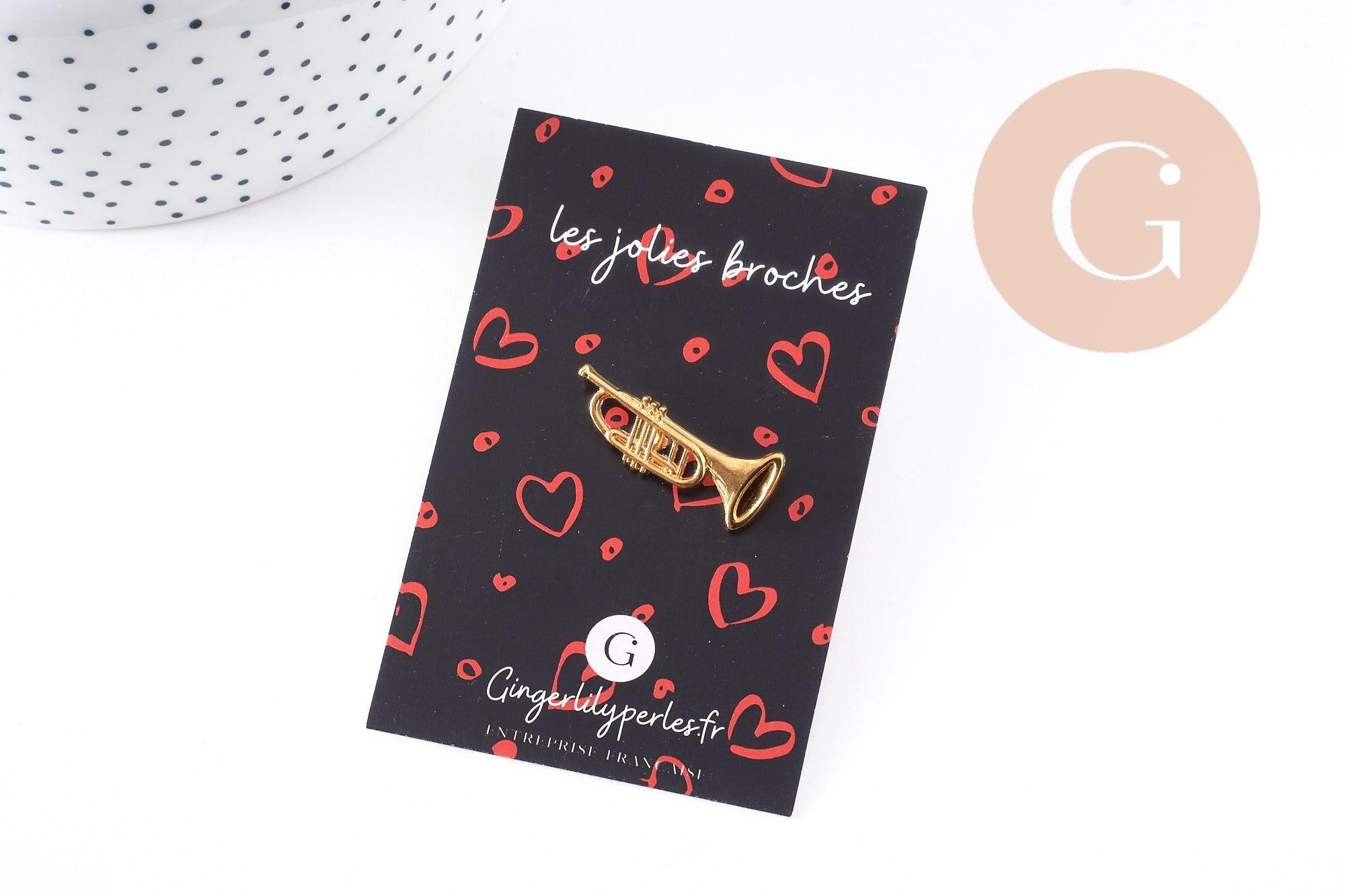 Gingerlily Broches et pin's trompette tuba broche zamac doré 29,5 mm