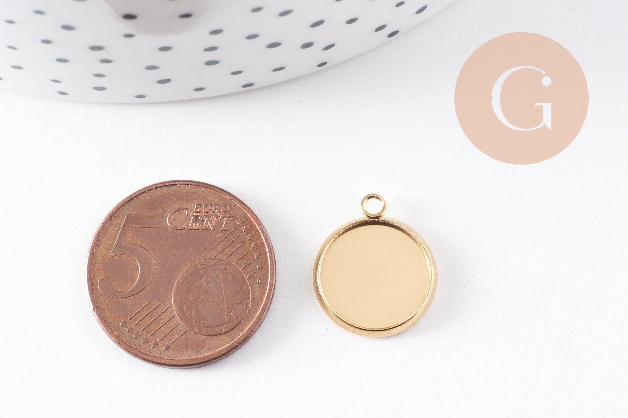 Gingerlily pendentif G10195 acier doré cabochon 12mm rond x2