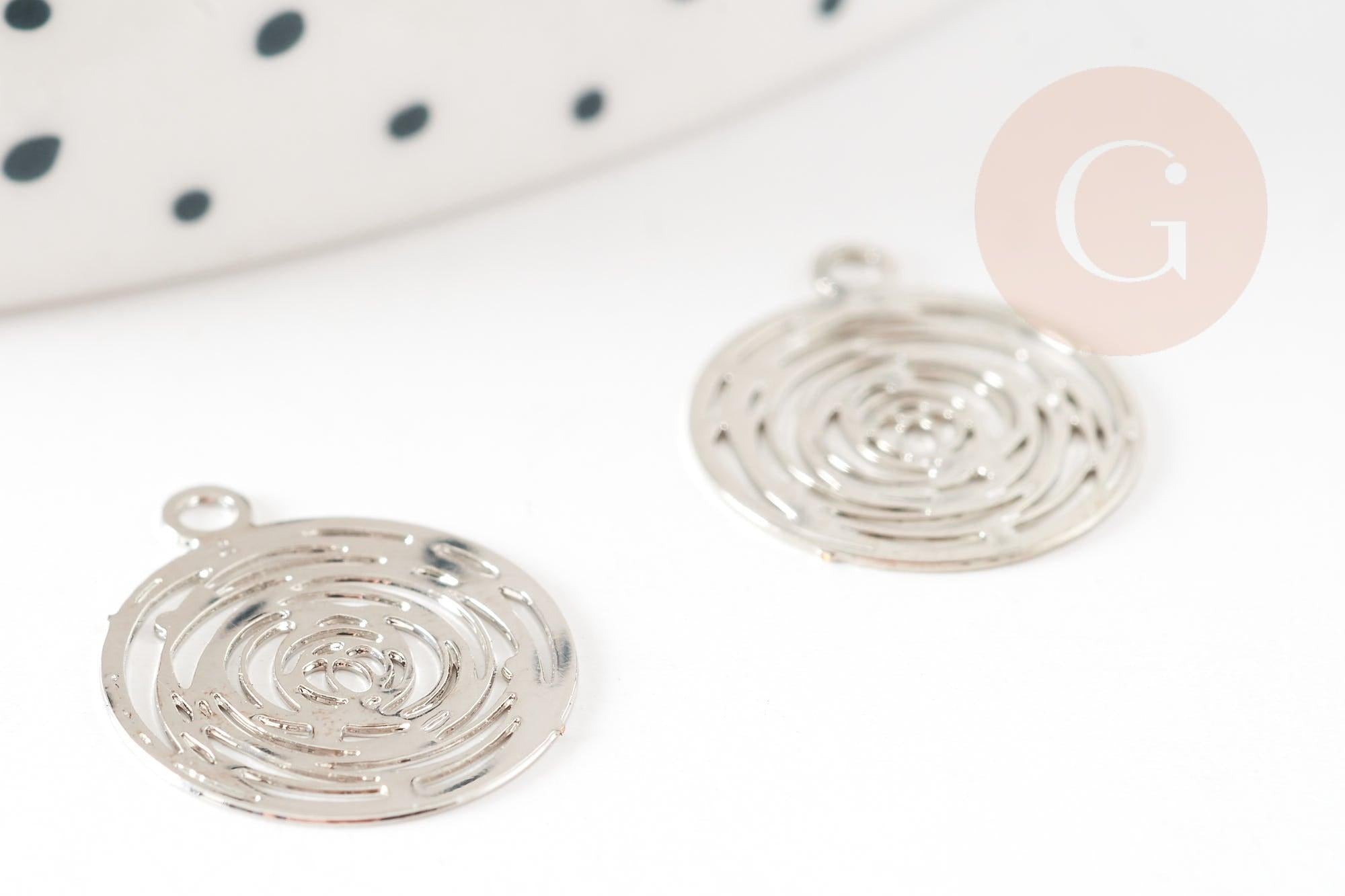 Gingerlily G9305 pendentif estampe fleur rose laiton doré 14mm x2