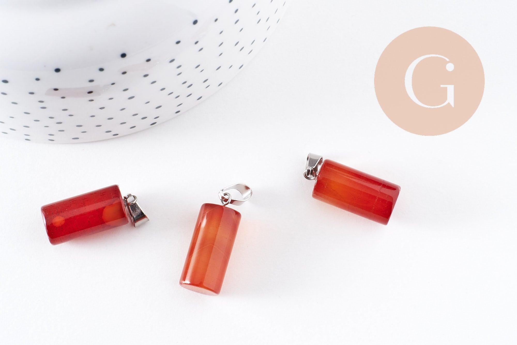 Gingerlily Pendentifs colonne 25mm pendentif agate rouge x1