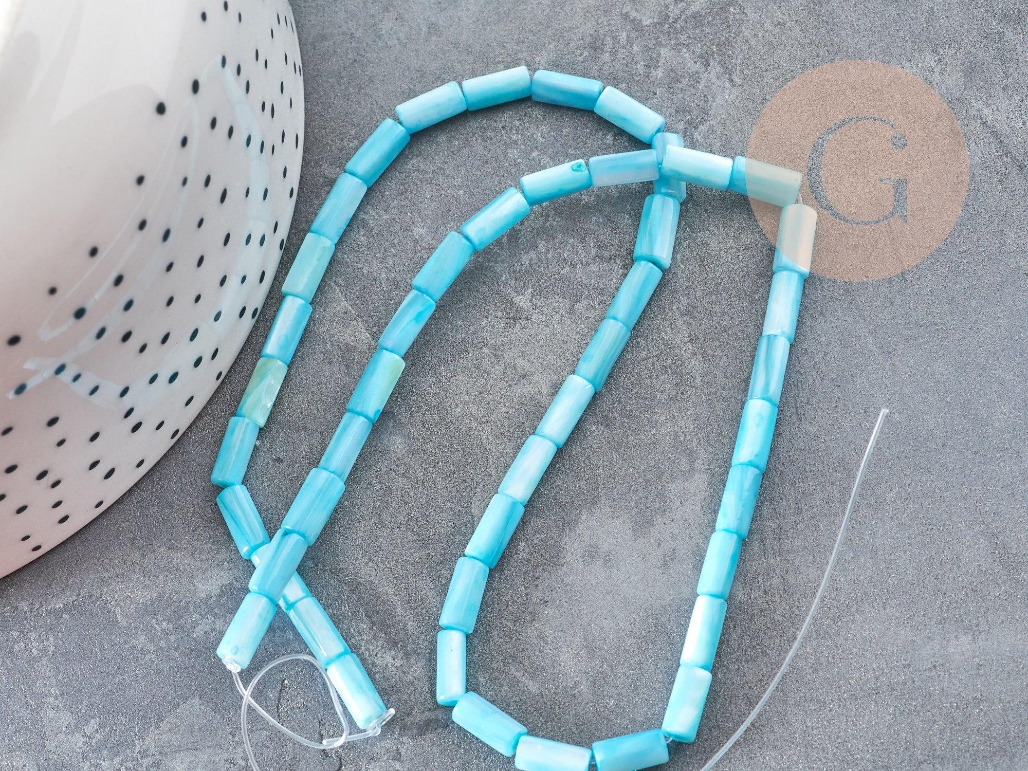 Gingerlily perles tube nacre bleue 8x4mm fil 38cm
