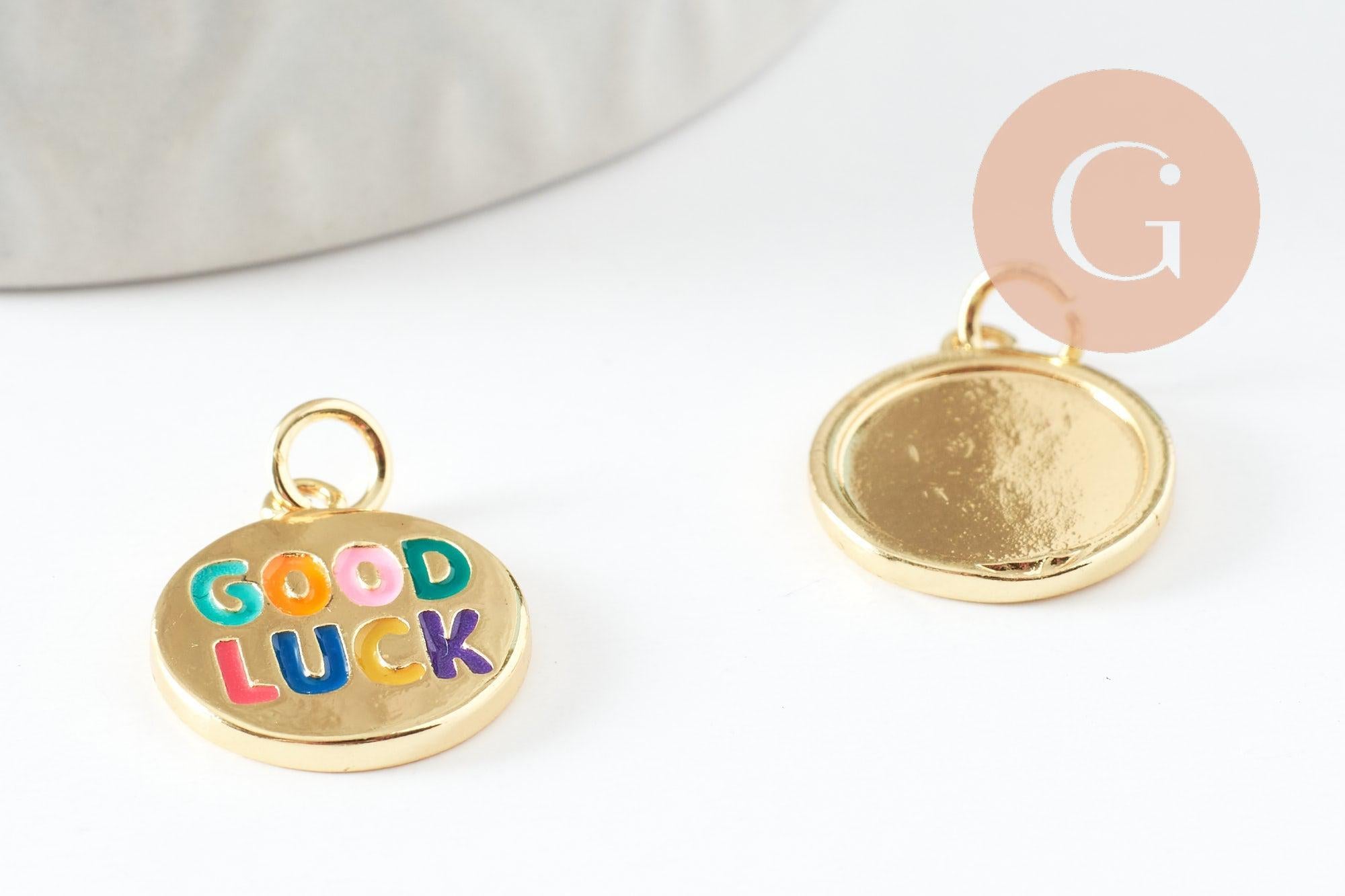 Gingerlily Pendentif rond Good Luck laiton doré 16mm G9934
