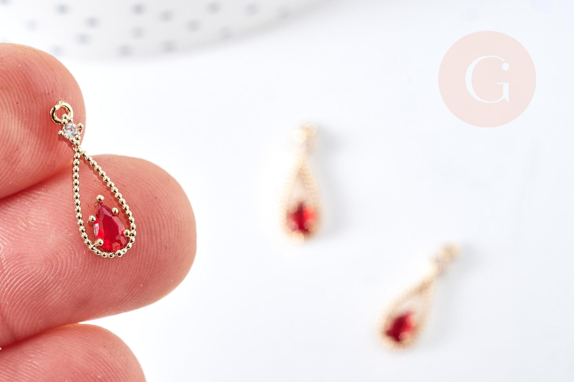 Gingerlily Pendentifs DIY G8435 pendentif goutte doré cristal rouge x1