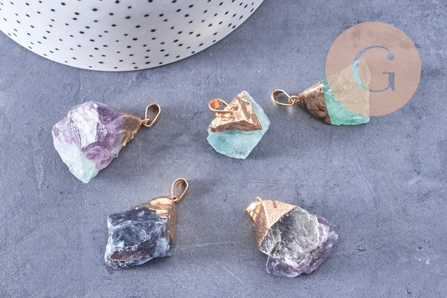 Gingerlily Pendentifs fluorite brute doré 24-25mm x1