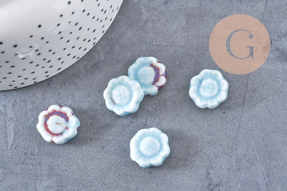 Gingerlily Fleur G10810 perle porcelaine bleu clair 17mm x5