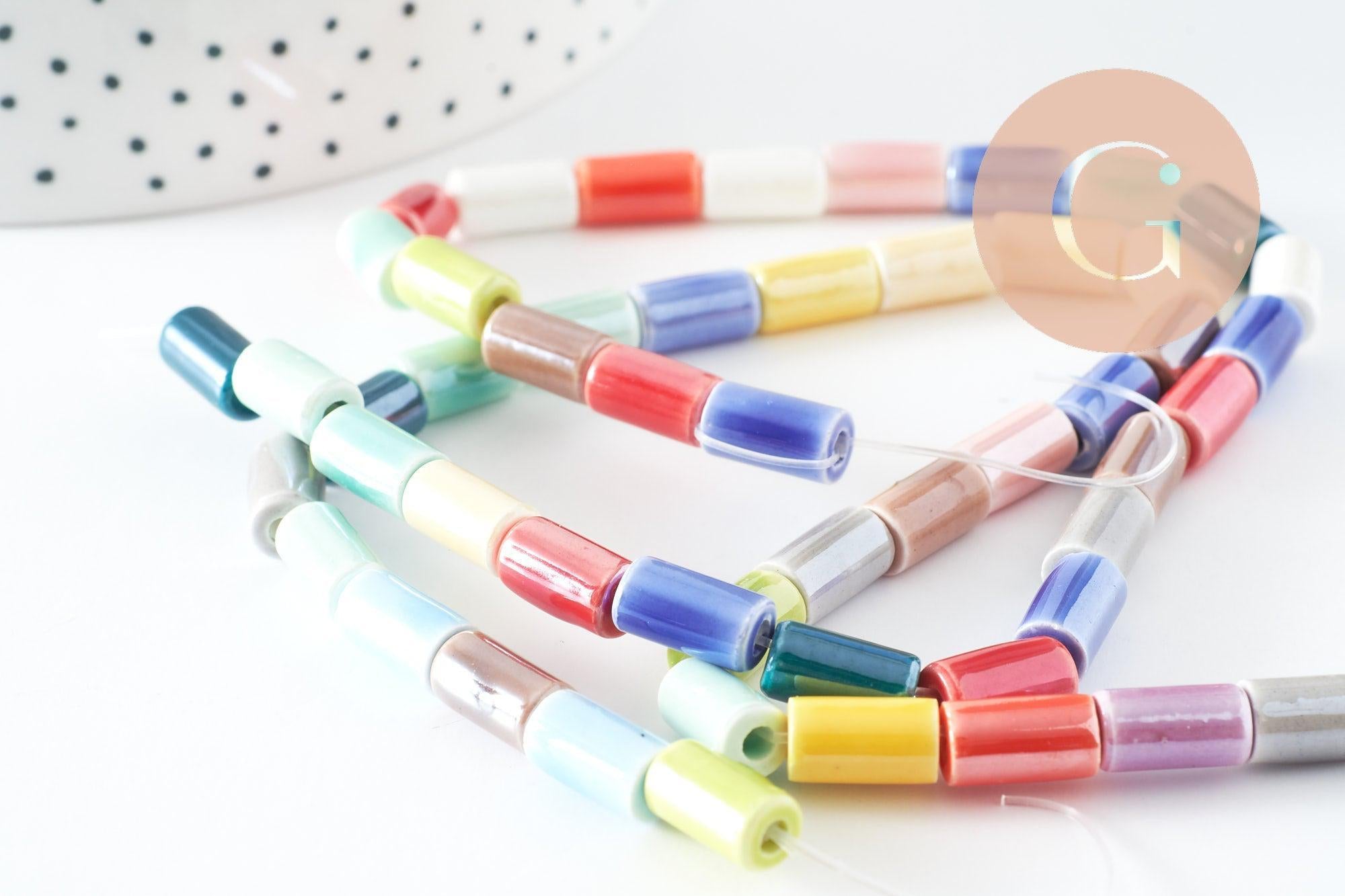 Gingerlily Perles tube G9659 perles porcelaine multicolore 30cm